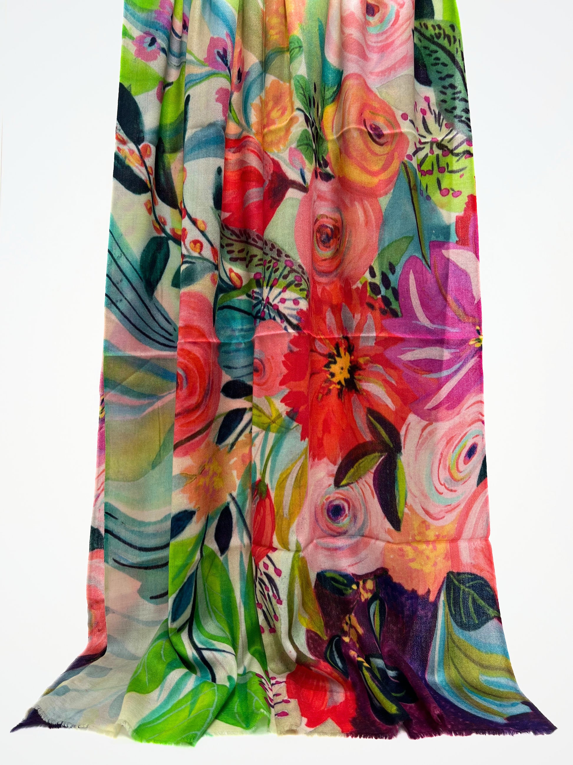 Sciarpa Cashmere Stampata Verde Multicolore, Printed Cashmere Scarf Green Multicolor