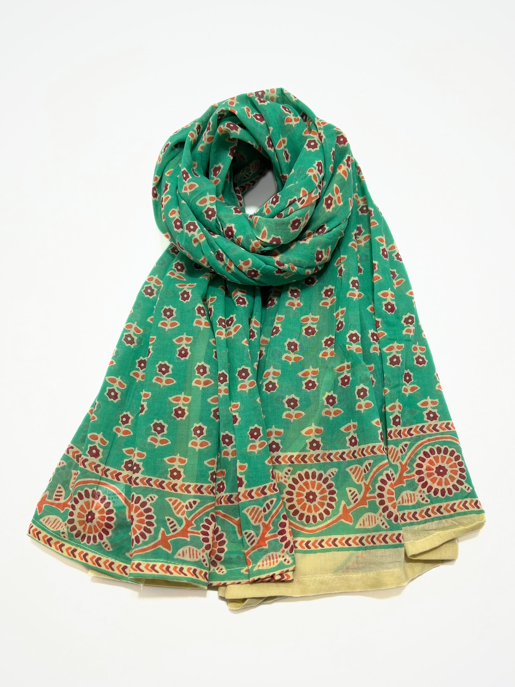 Sciarpa-Pareo In Puro Cotone Verde Menta, Cotton Scarf Beach Coverup Mint Green