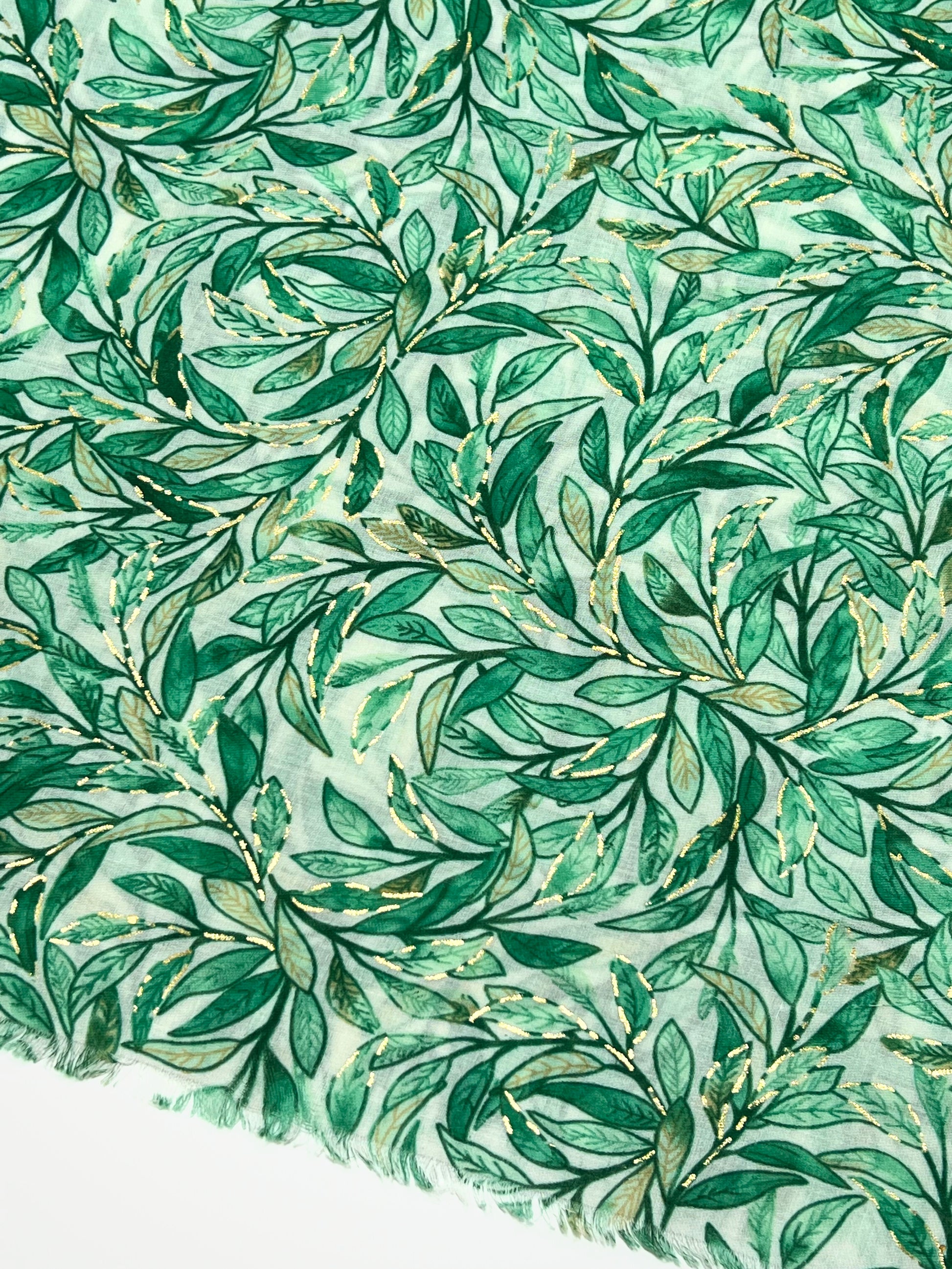 Stola Stampata Lamé Verde, Leaf Print Stole Green