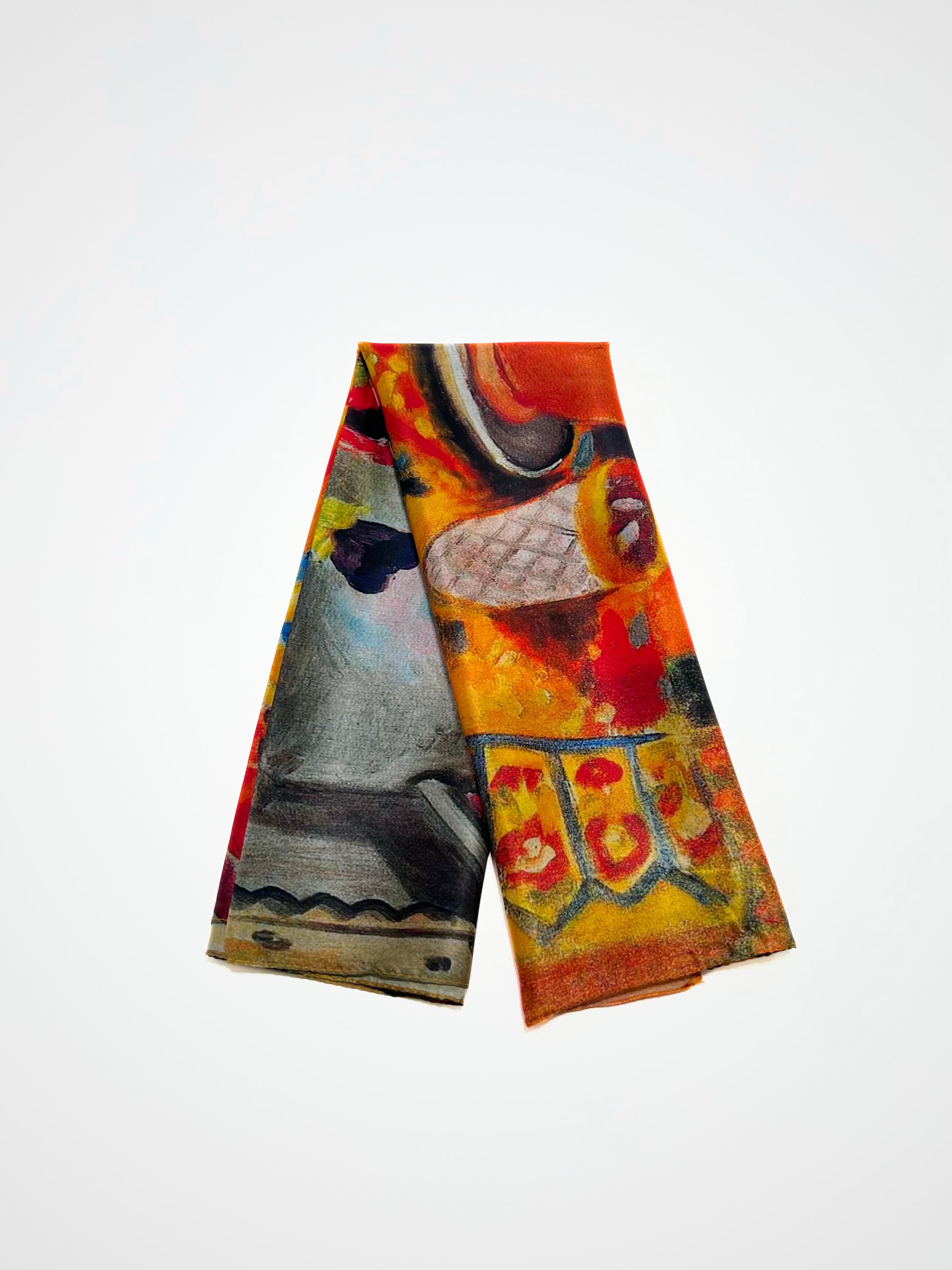Foulard Stampato Misto Seta Arancione, Printed Silk Blend Square Foulard Orangey