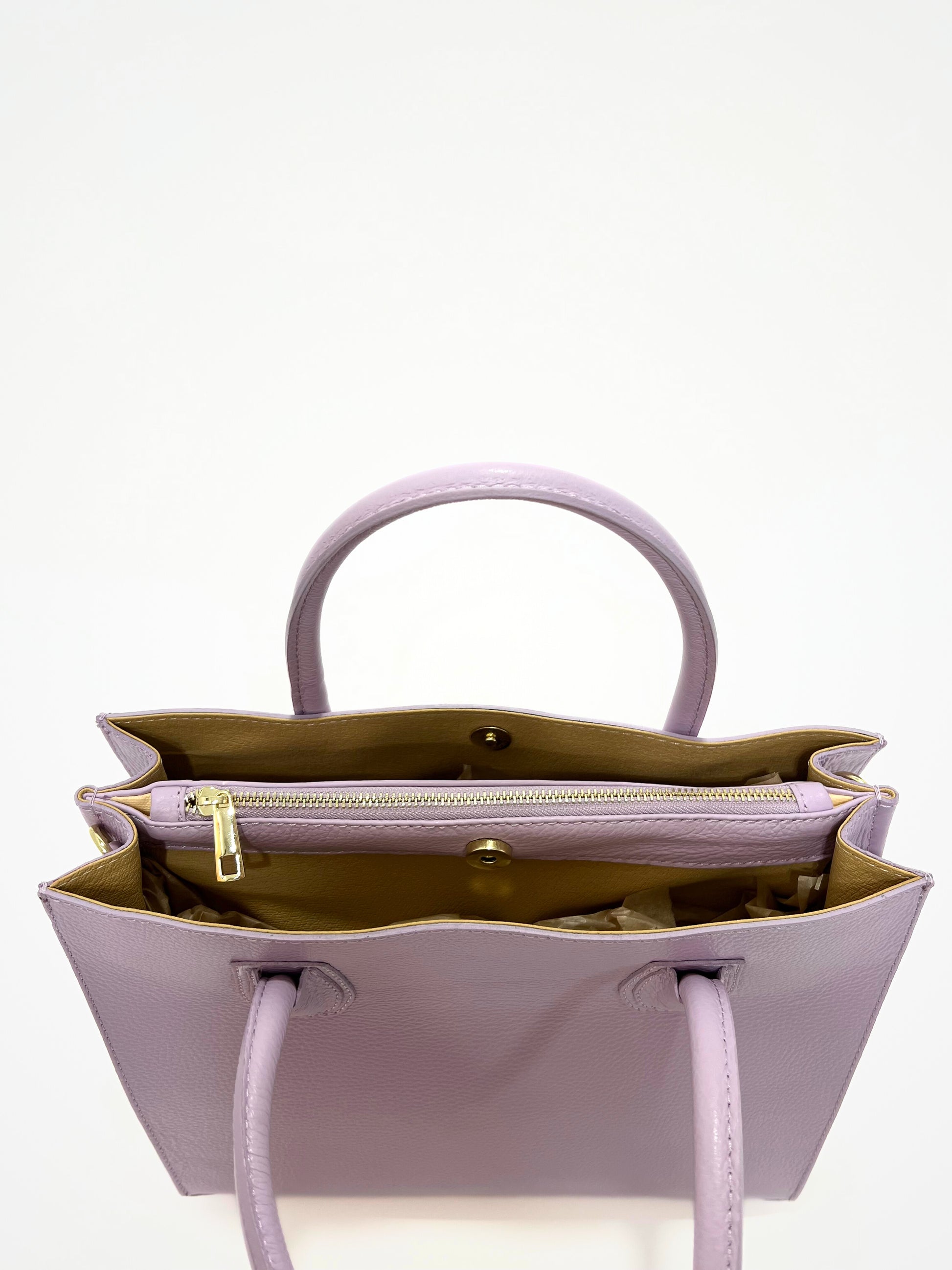 Borsa Tote In Vera Pelle Capiente Lilla, Tote Bag In Leather Lilac
