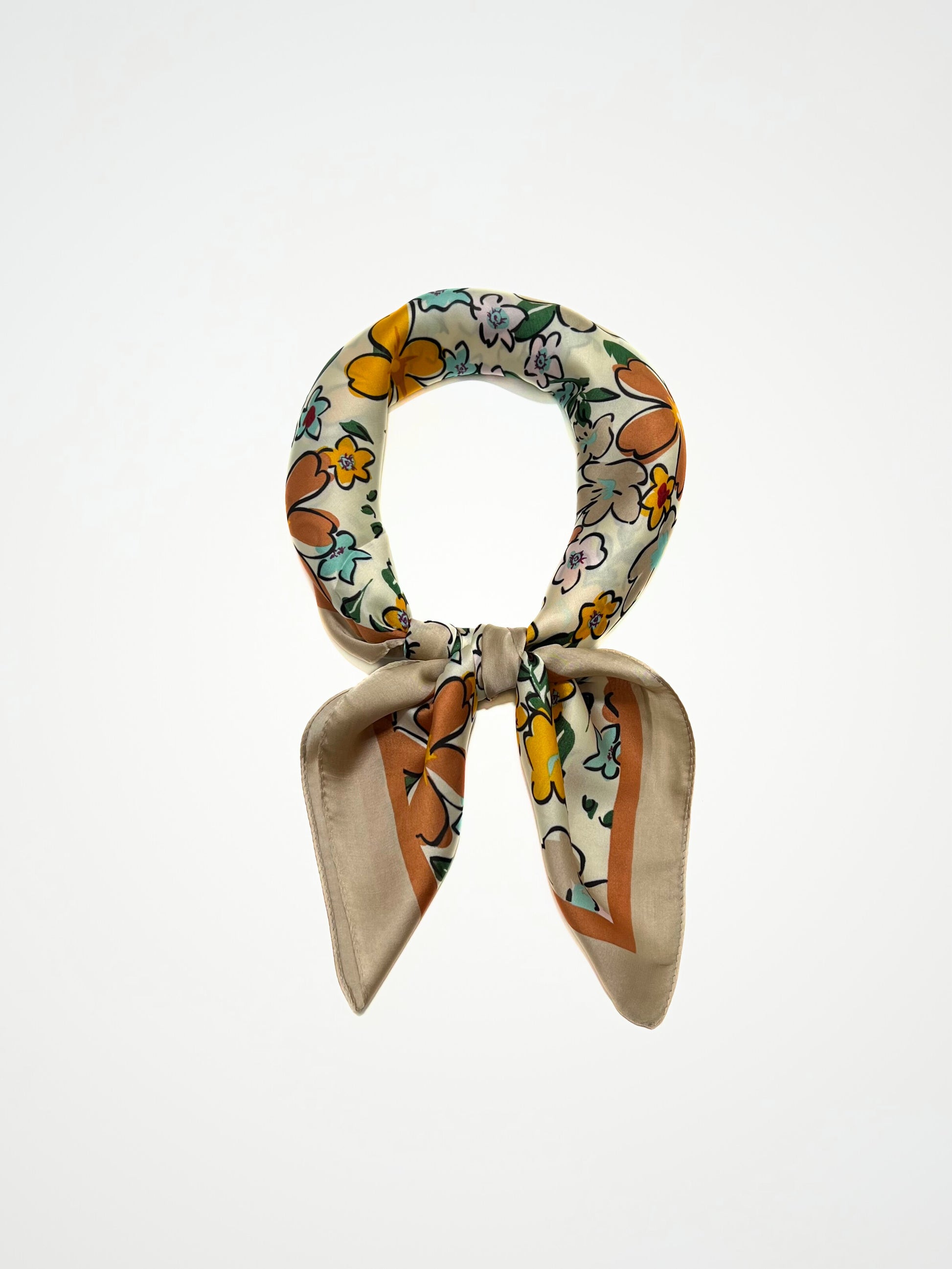 Foulard Quadrato Stampa Floreale Nocciola, Flower Print Foulard Hazelnut