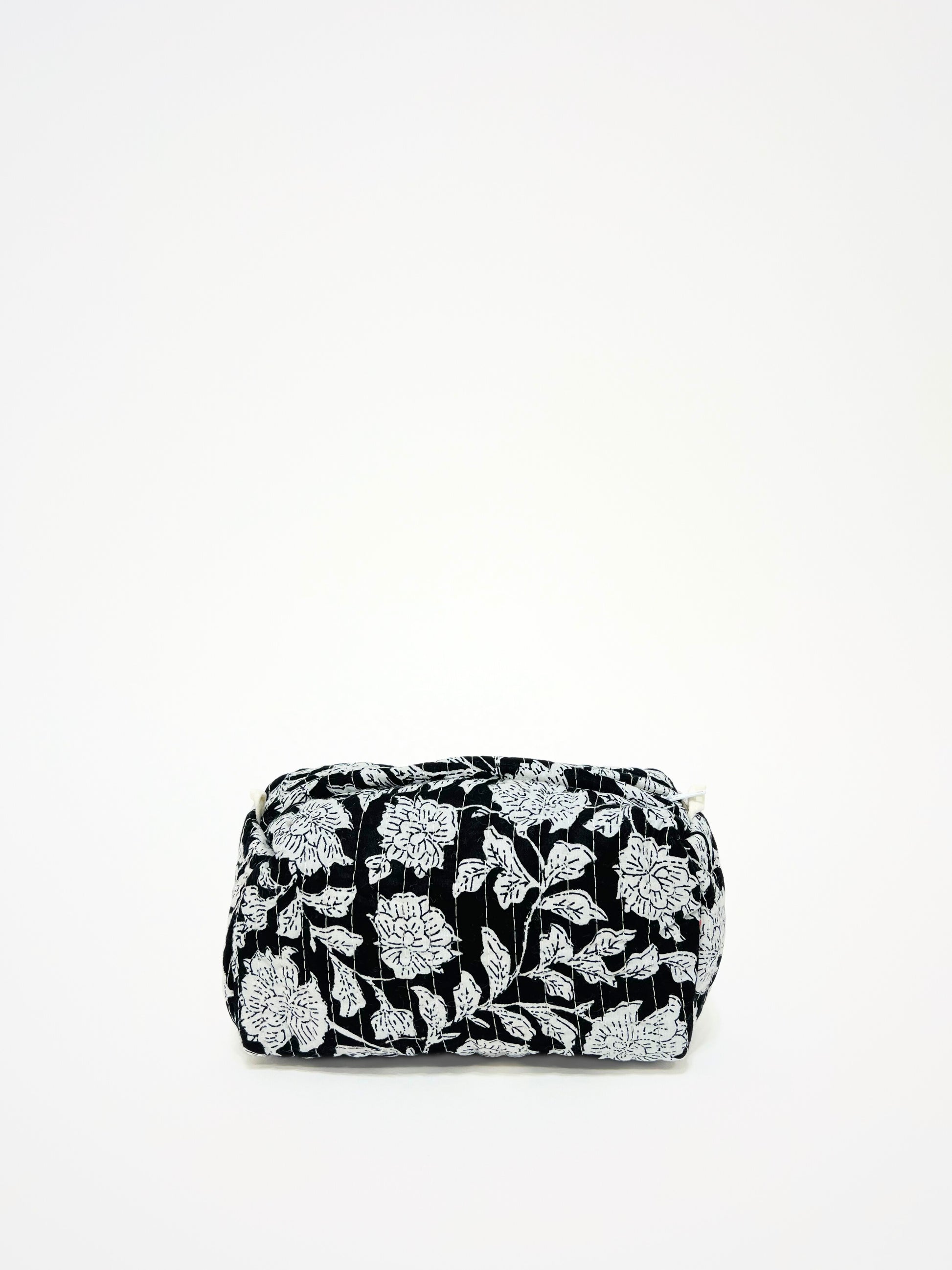 Beauty Case In Cotone Stampato Bianco e Nero, Printed Cotton Black Beauty Case