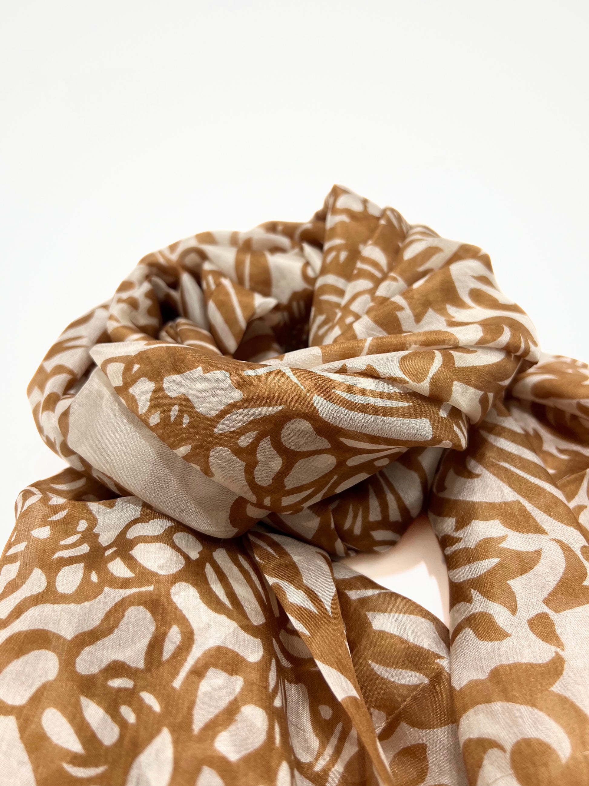 Stola Stampata In Pura Seta Coccio, Printed Silk Stole Warm Copper