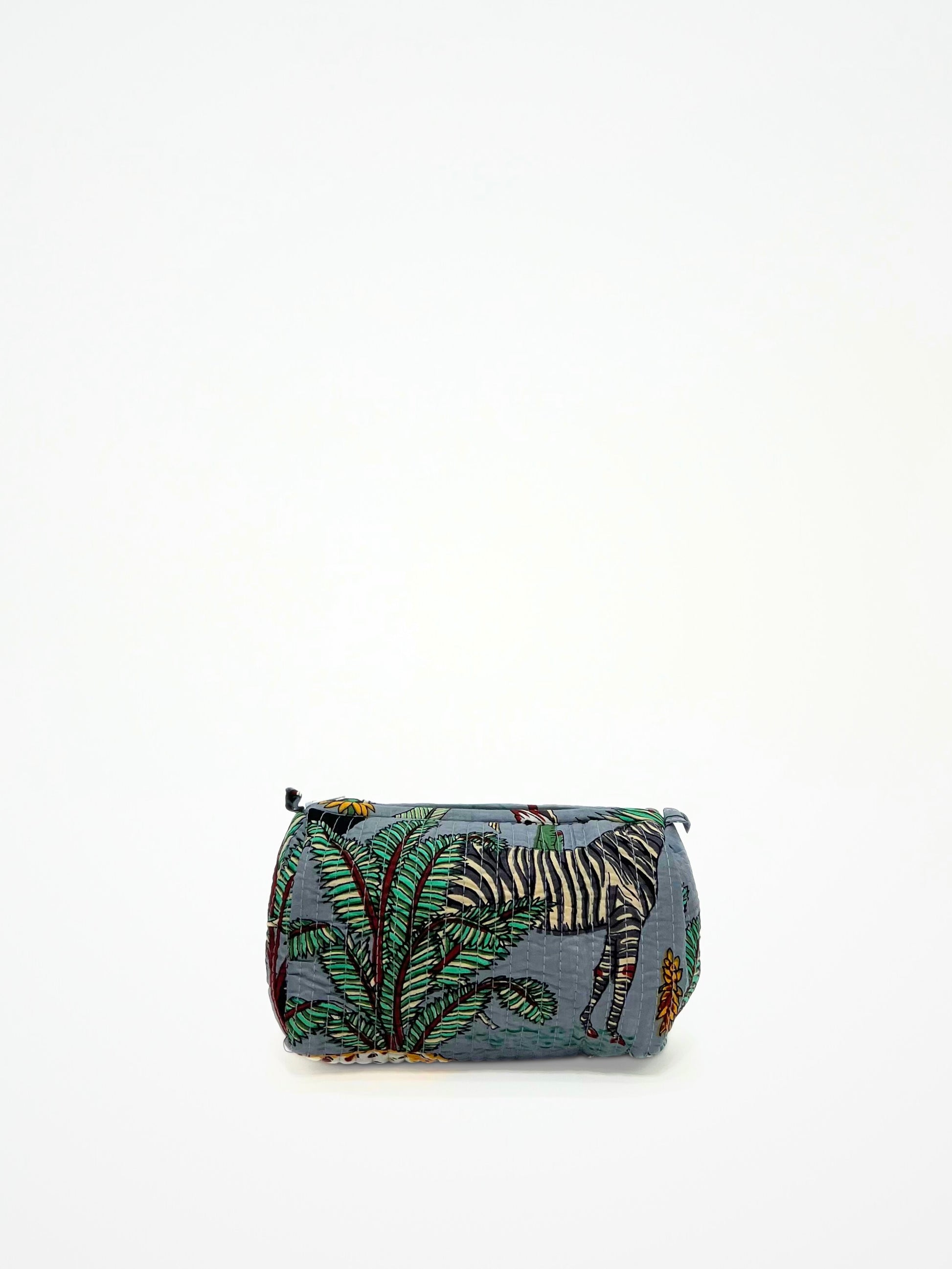 Beauty Case In Cotone Stampa Giungla E Tigri Grigio, Tiger Print Cotton Grey Beauty Case