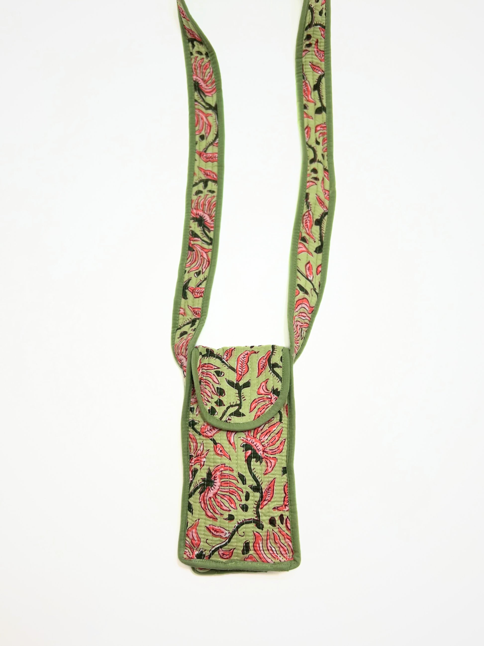 Portacellulare In Cotone Stampato Pistacchio, Printed Cotton Phone Pouch Pistachio