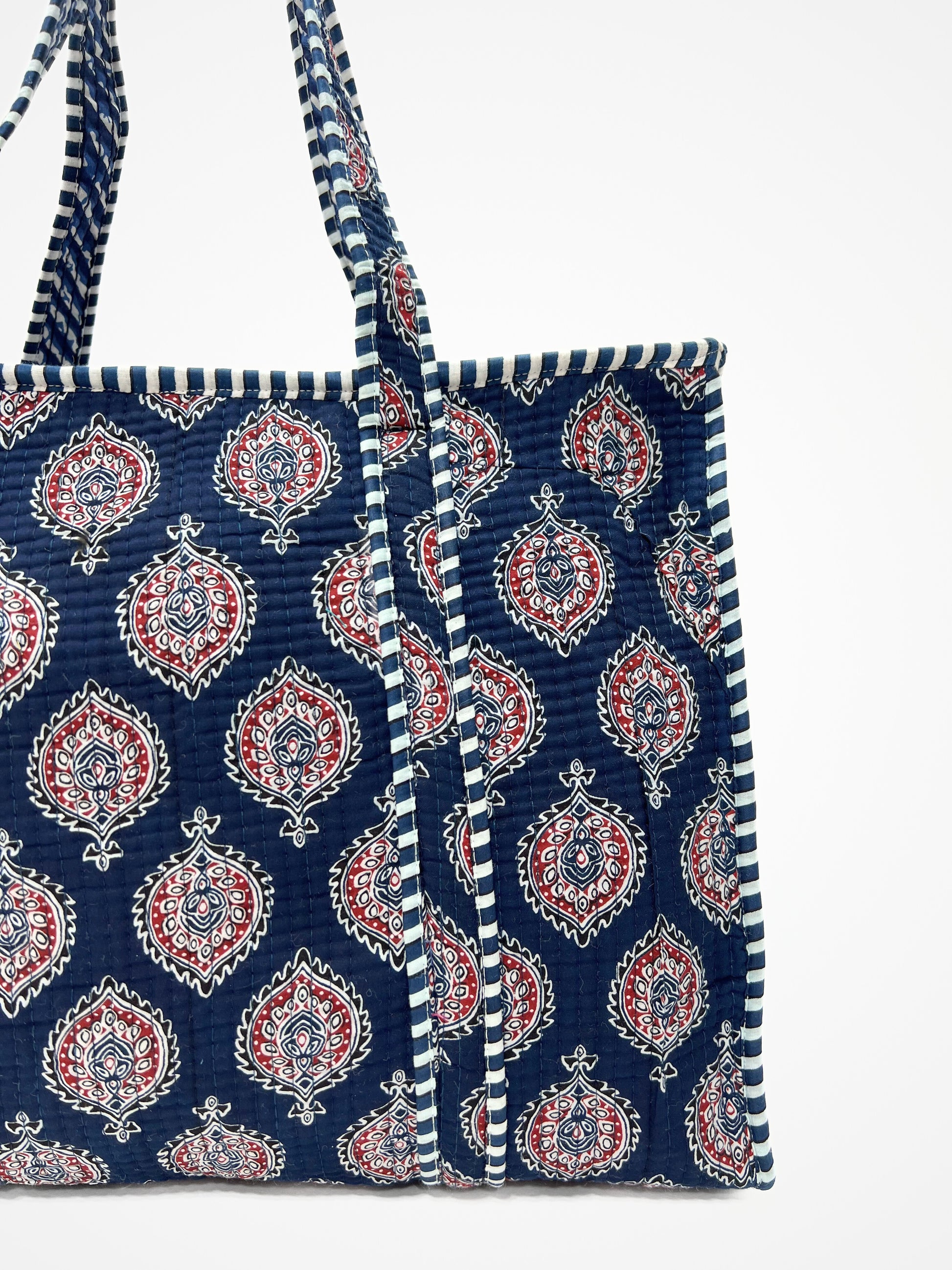 Borsa Tote Stampata Cotone Blu, Printed Cotton Tote Bag Blue