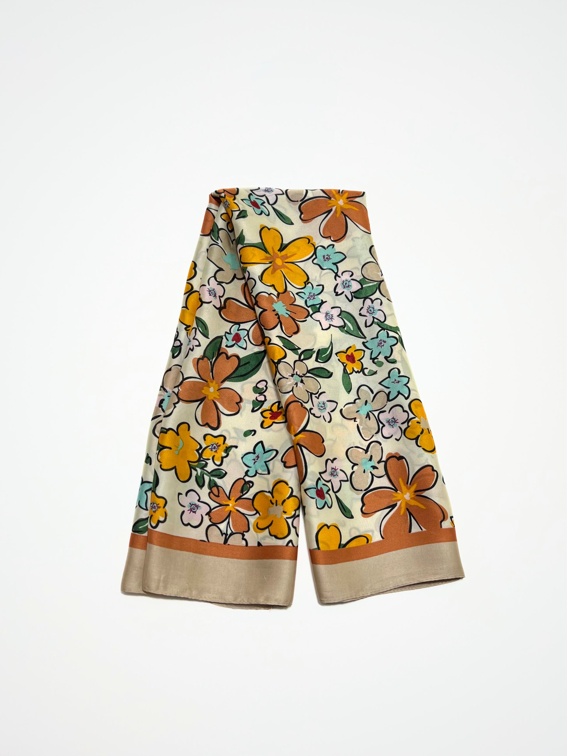 Foulard Quadrato Stampa Floreale Nocciola, Flower Print Foulard Hazelnut