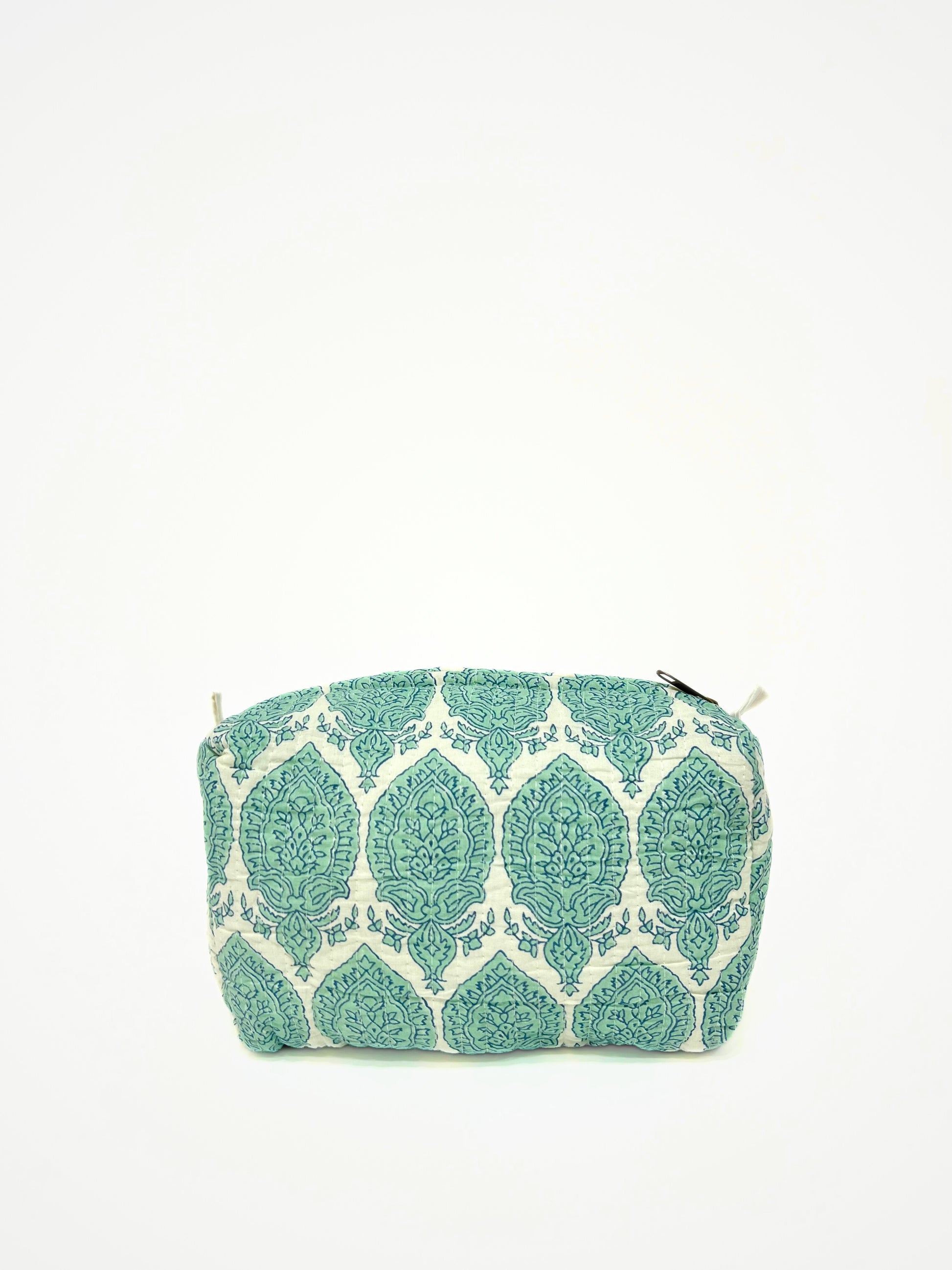 Beauty Case In Cotone Stampato Verde Acqua, Printed Cotton Water Green Beauty Case