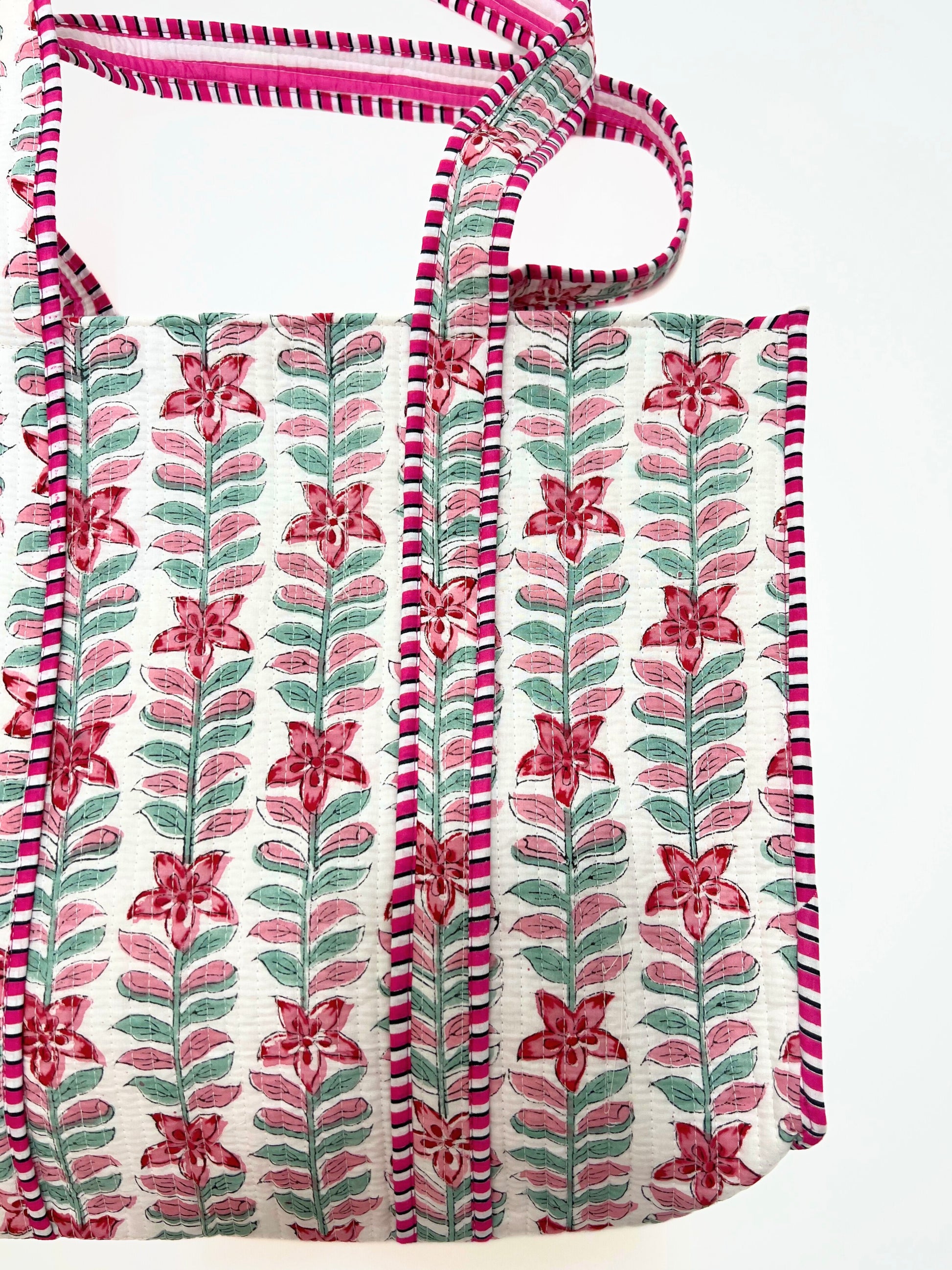 Borsa Tote Stampata Cotone Bianco Magenta, Printed Cotton Tote Bag White Magenta