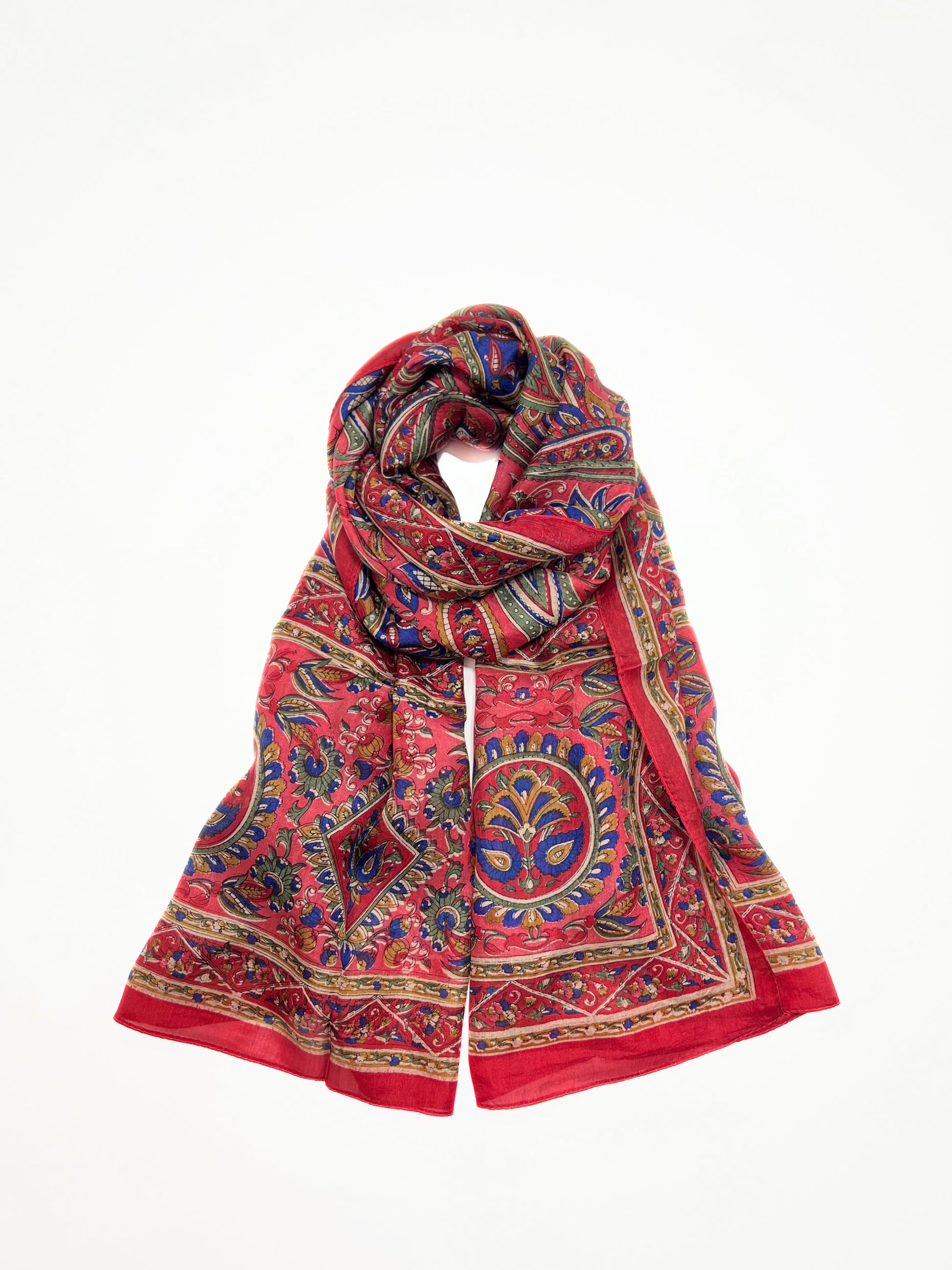 Stola Stampa Paisley In Pura Seta Rosso, Paisley-Print Silk Stole Red