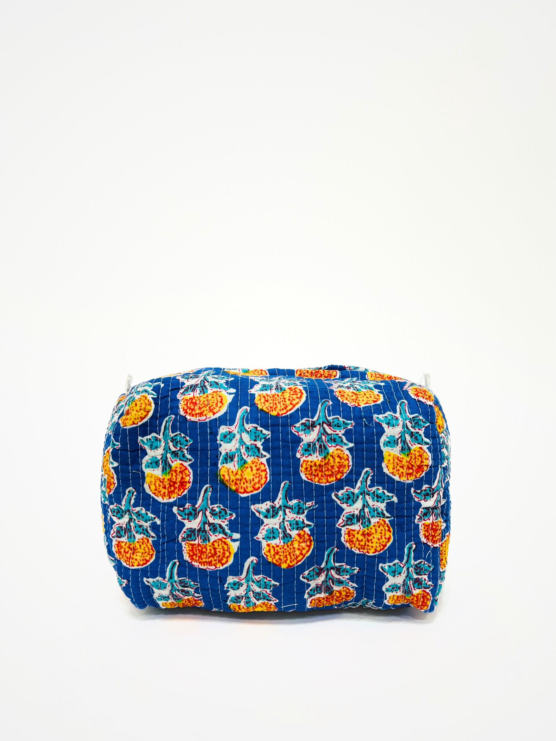 Beauty Case In Cotone Stampato Blu, Printed Cotton Blue Beauty Case