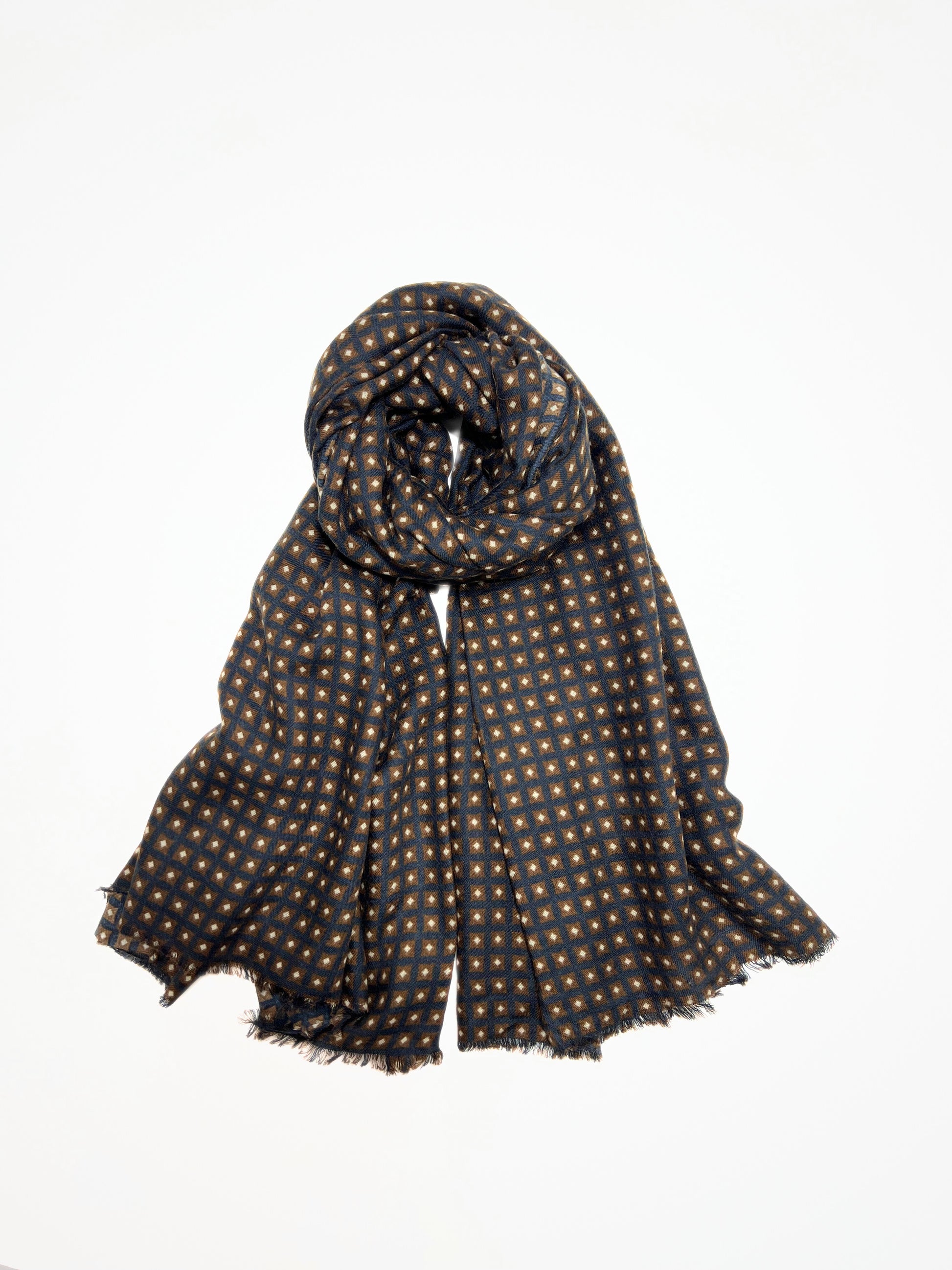 Sciarpa Con Motivi Cravatteria Blu, Printed Scarf Blue Navy