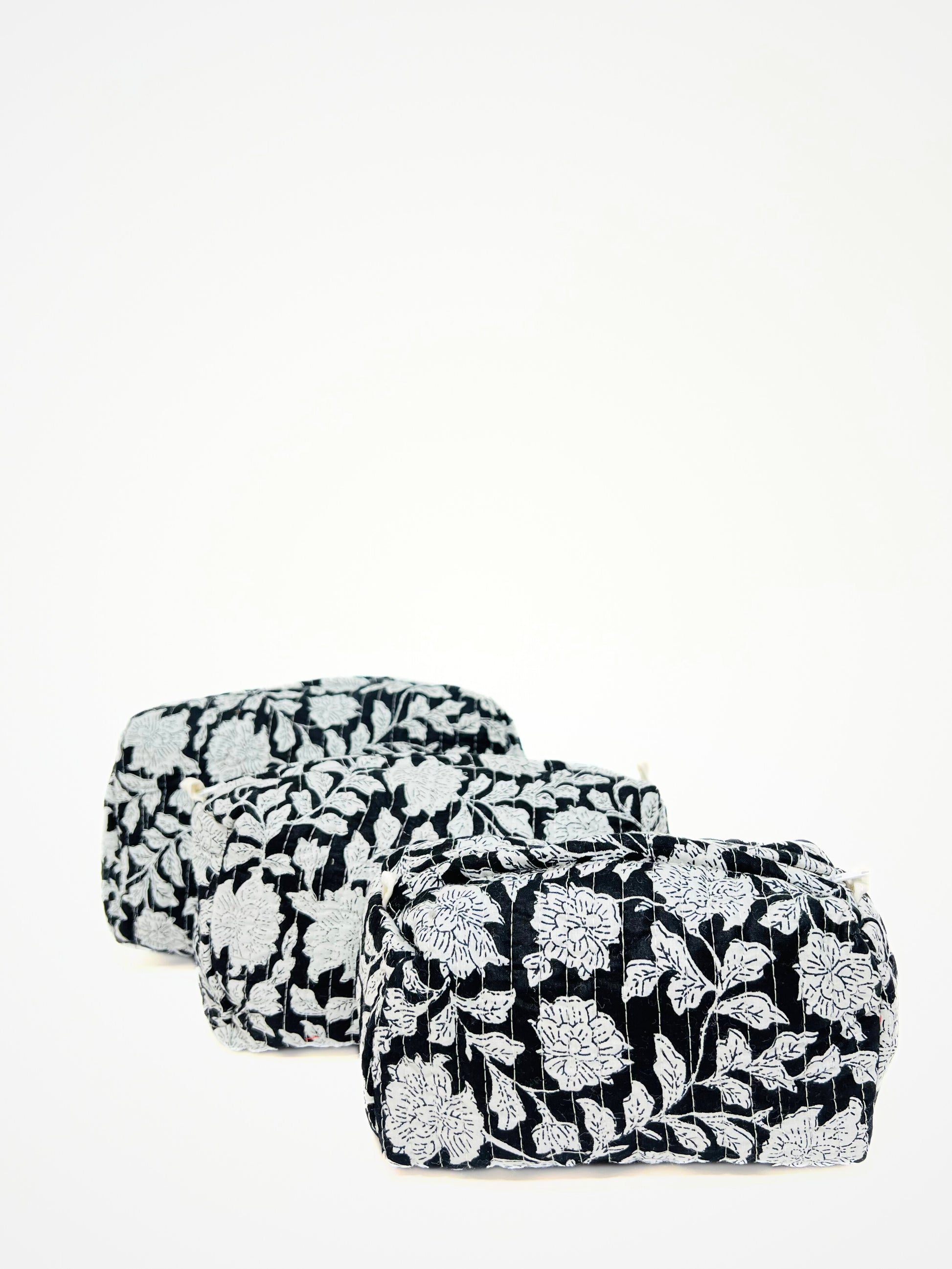 Beauty Case In Cotone Stampato Bianco e Nero, Printed Cotton Black Beauty Case