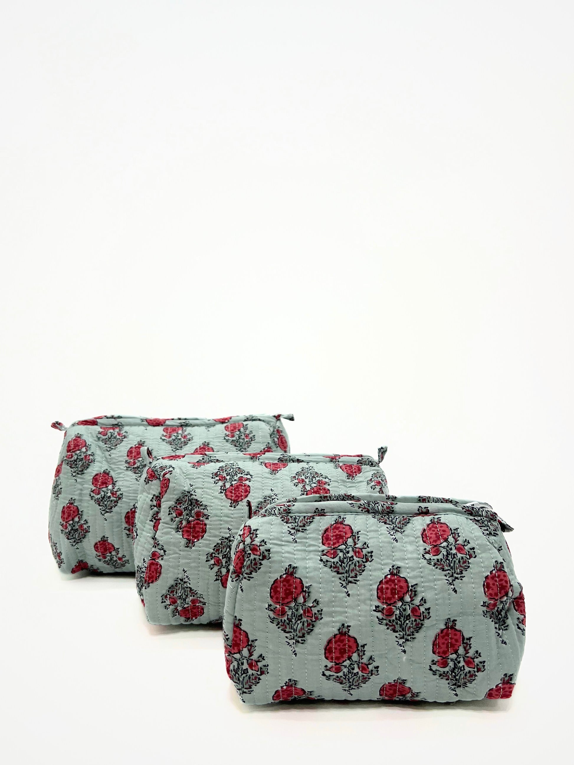 Beauty Case In Cotone Stampato Verde Acqua, Printed Cotton Water Green Beauty Case