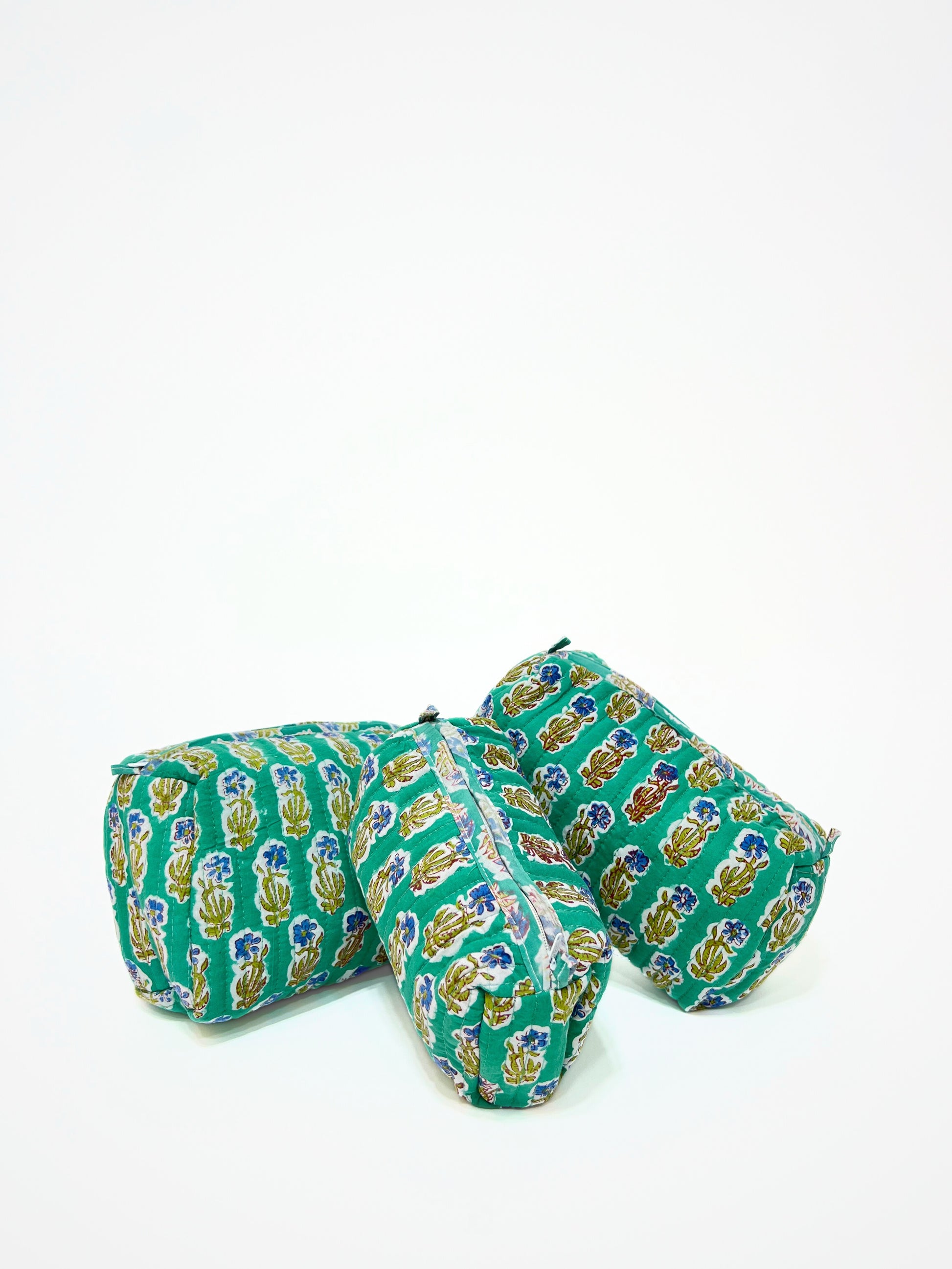 Beauty Case In Cotone Stampato Verderame, Printed Cotton Verdigris Beauty Case