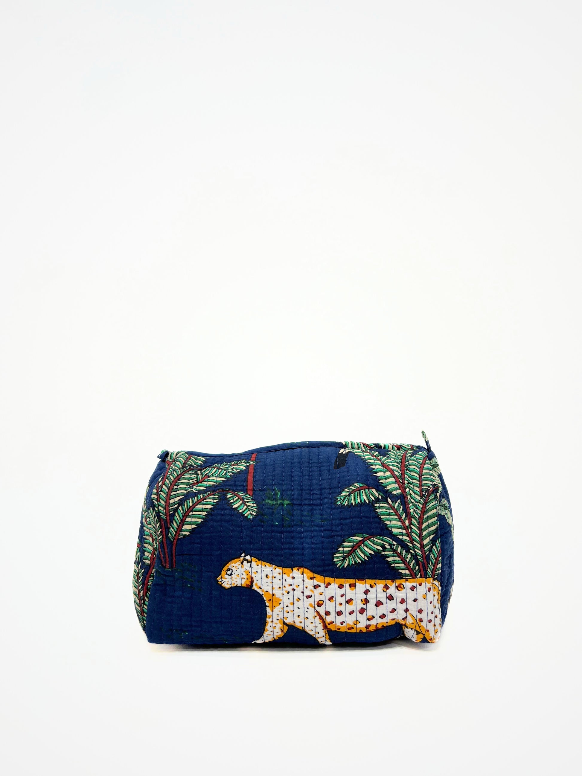 Beauty Case In Cotone Stampa Giungla Tigri Blu, Tiger Print Cotton Blue Beauty Case