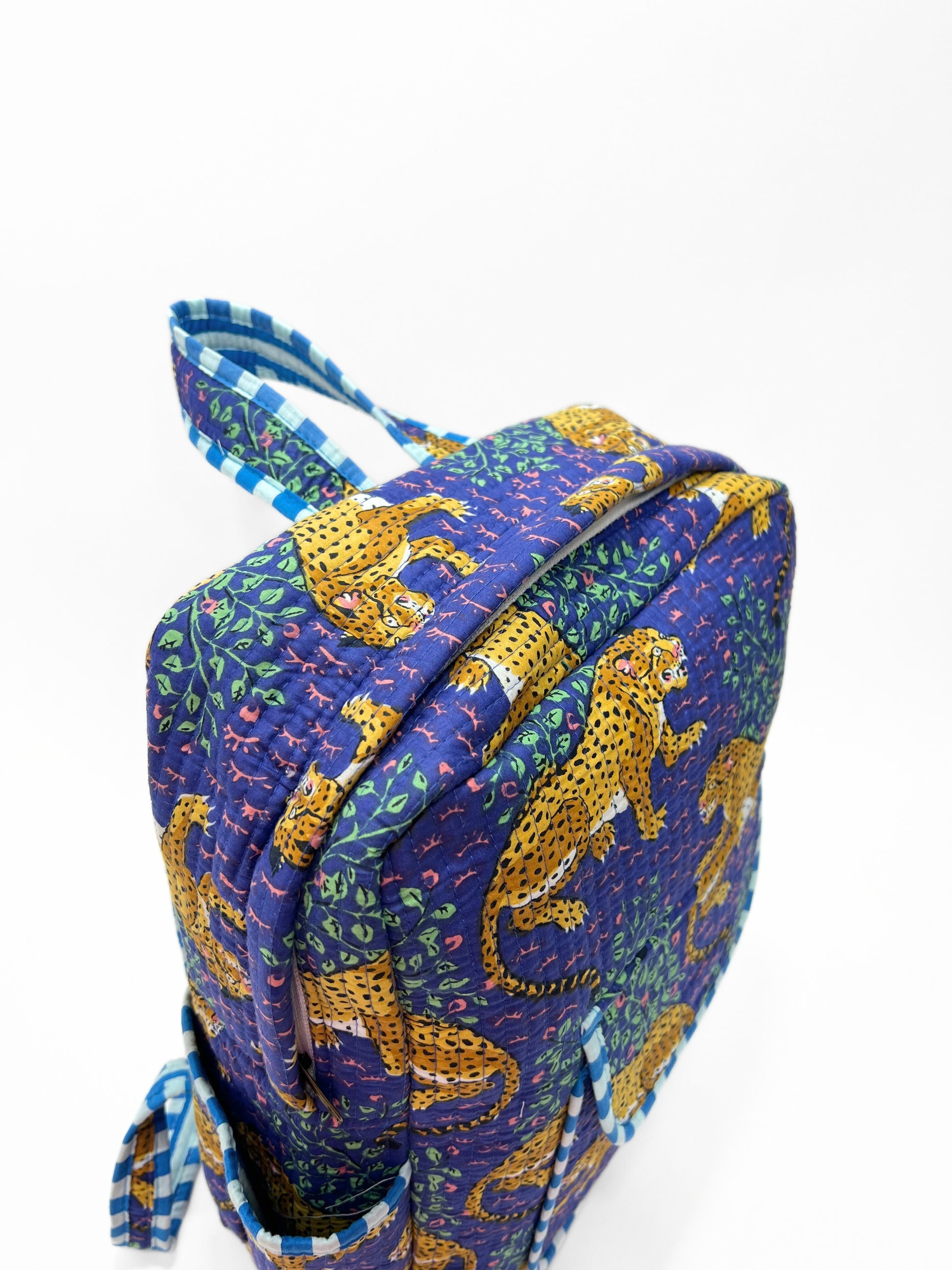 Zaino Trapuntato Cotone Bluette, Quilted Cotton Backpack Bluette