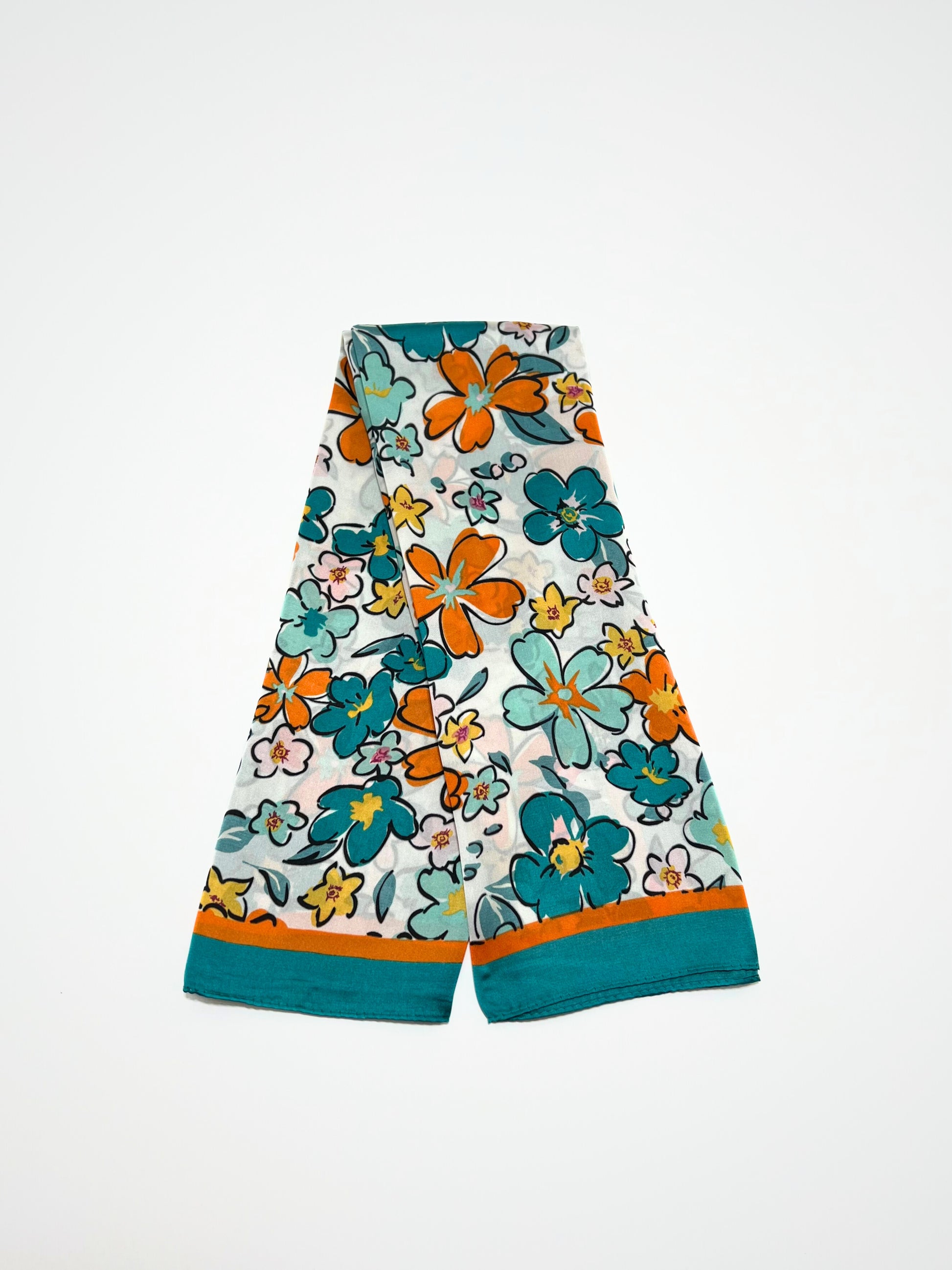 Foulard Quadrato Stampa Floreale Ottanio, Flower Print Foulard Teal