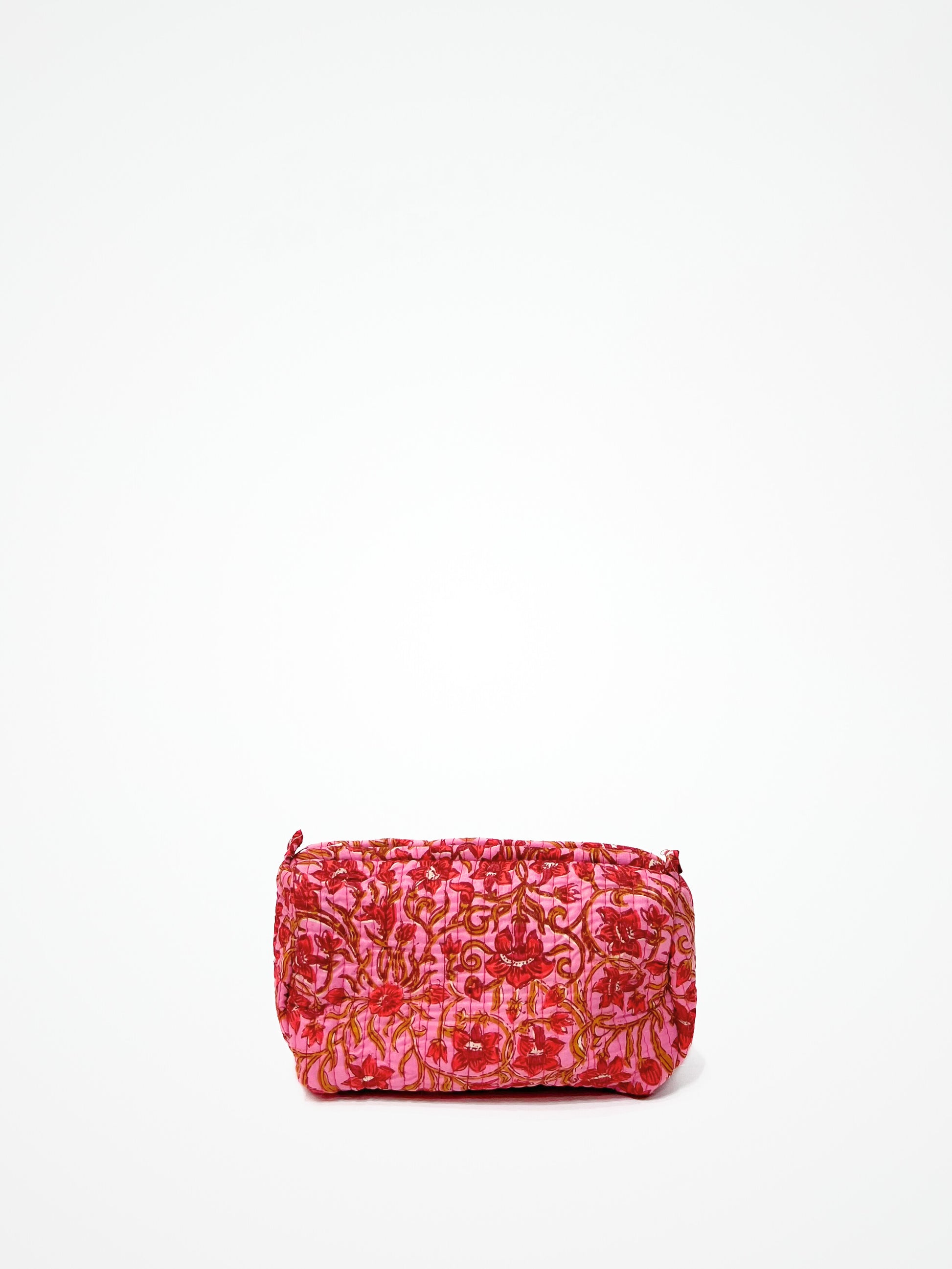 Beauty Case In Cotone Stampato Rosa, Printed Cotton Pink Beauty Case
