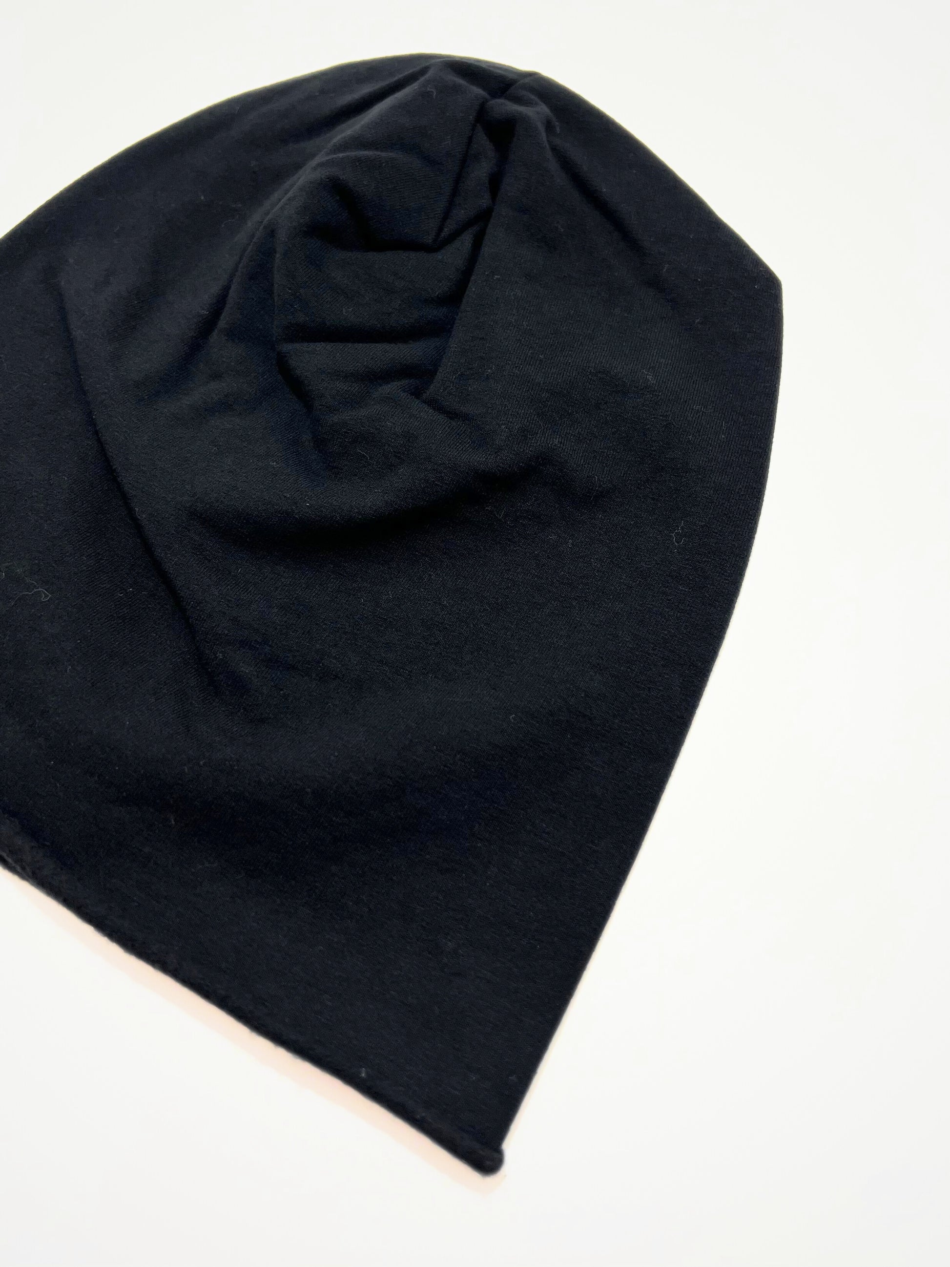 Berretto In Cotone Felpato Nero, Cotton Slouch Beanie Black
