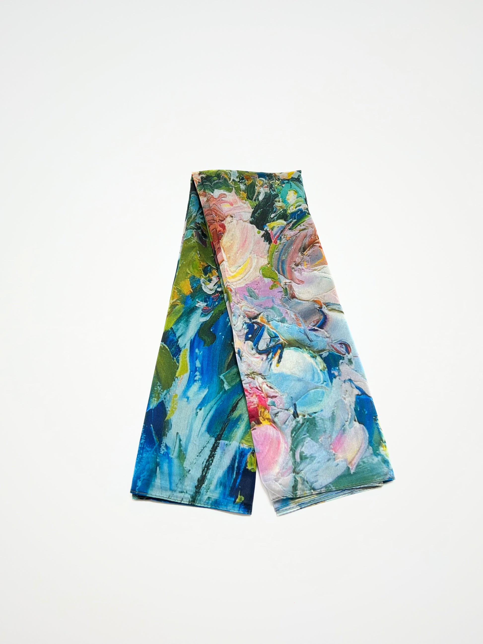 Foulard Stampato Misto Seta Bluette, Printed Silk Blend Square Foulard Bluette