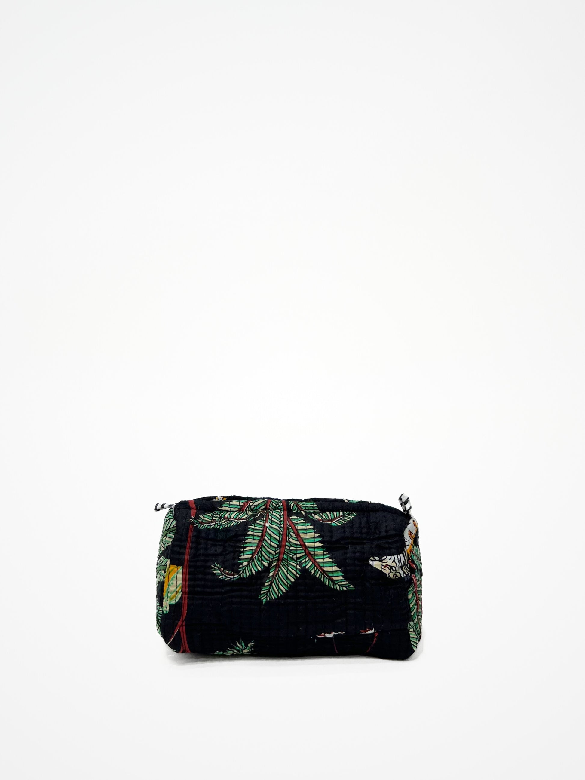Beauty Case In Cotone Stampa Giungla Nero, Tiger Print Cotton Black Beauty Case