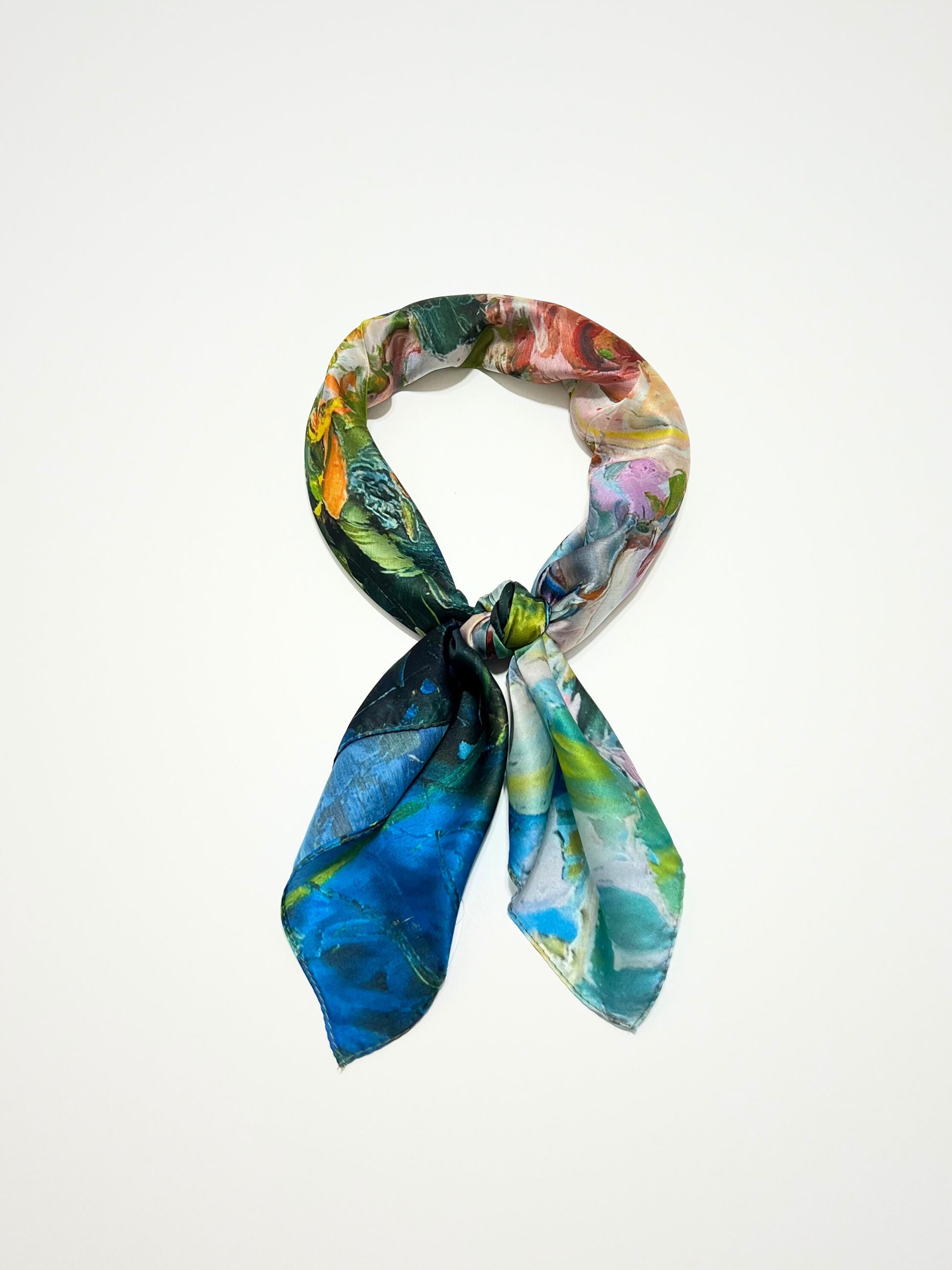 Foulard Stampato Misto Seta Bluette, Printed Silk Blend Square Foulard Bluette