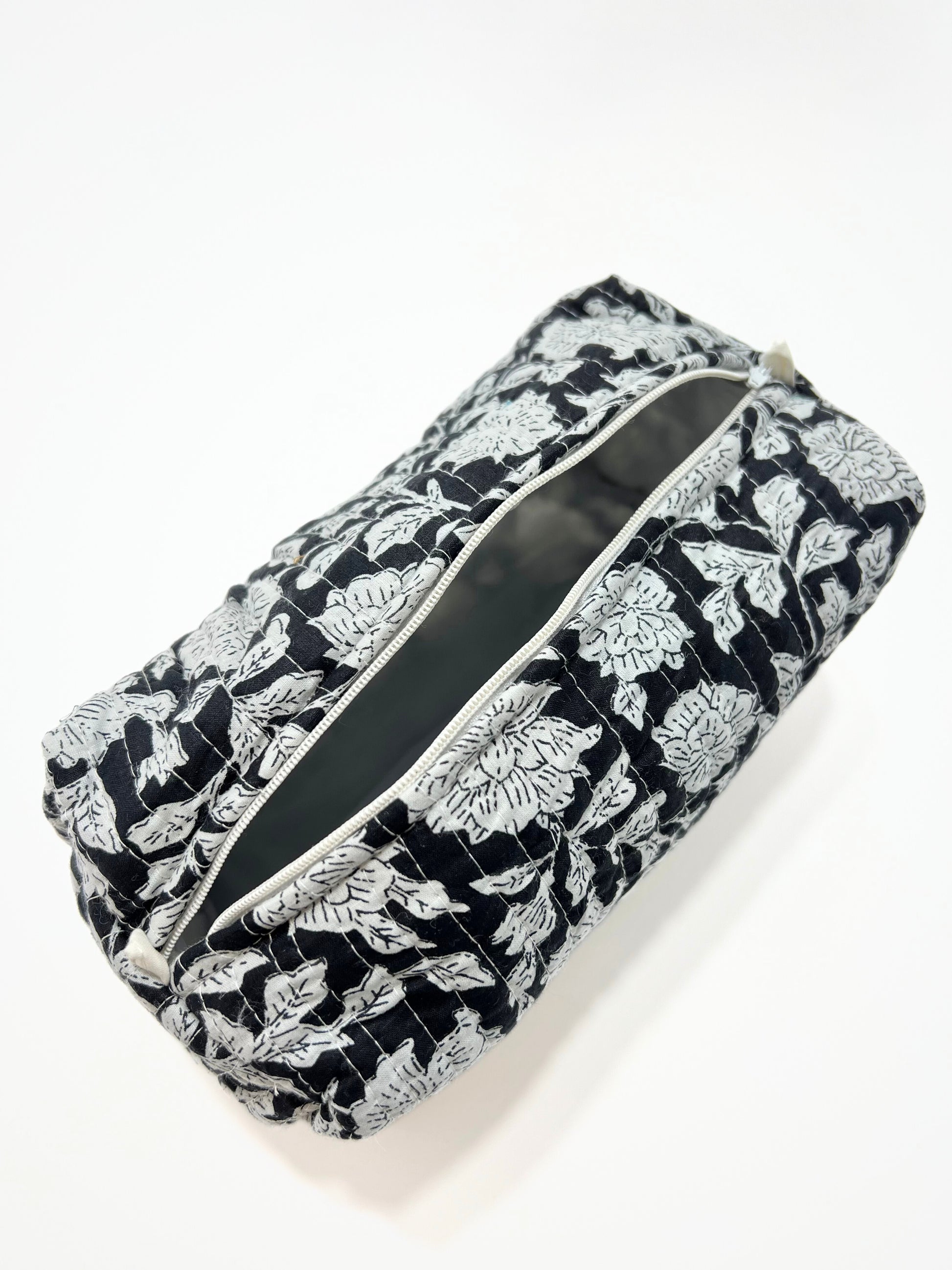 Beauty Case In Cotone Stampato Bianco e Nero, Printed Cotton Black Beauty Case