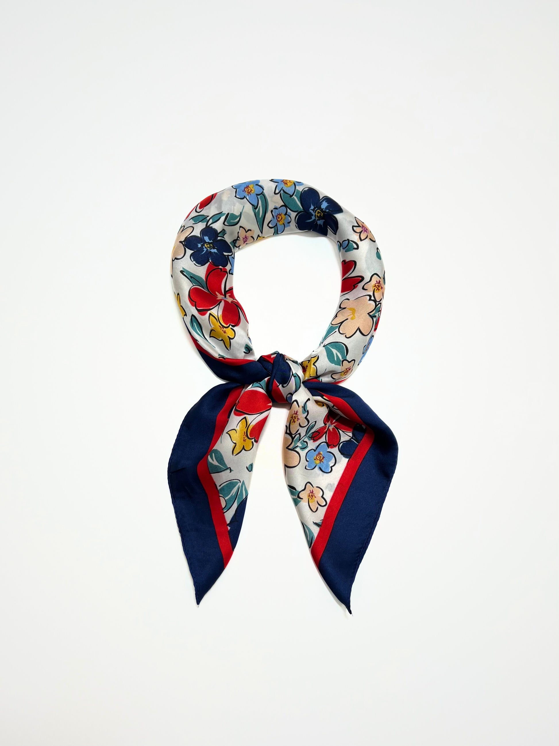 Foulard Quadrato Stampa Floreale Blu Marino, Flower Print Foulard Navy Blue