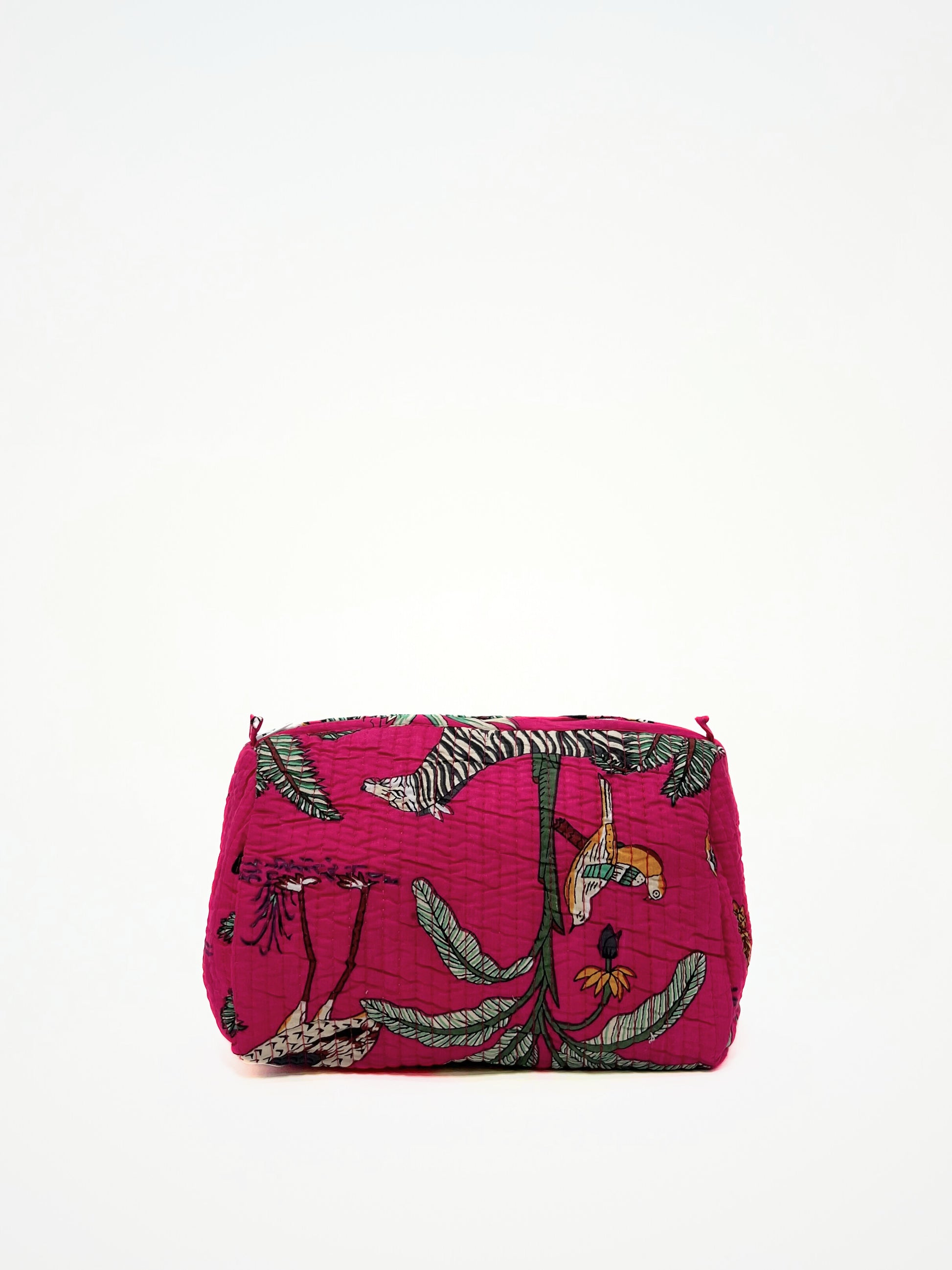 Beauty Case In Cotone Stampa Giungla E Tigri Magenta, Tiger Print Cotton Magenta Beauty Case