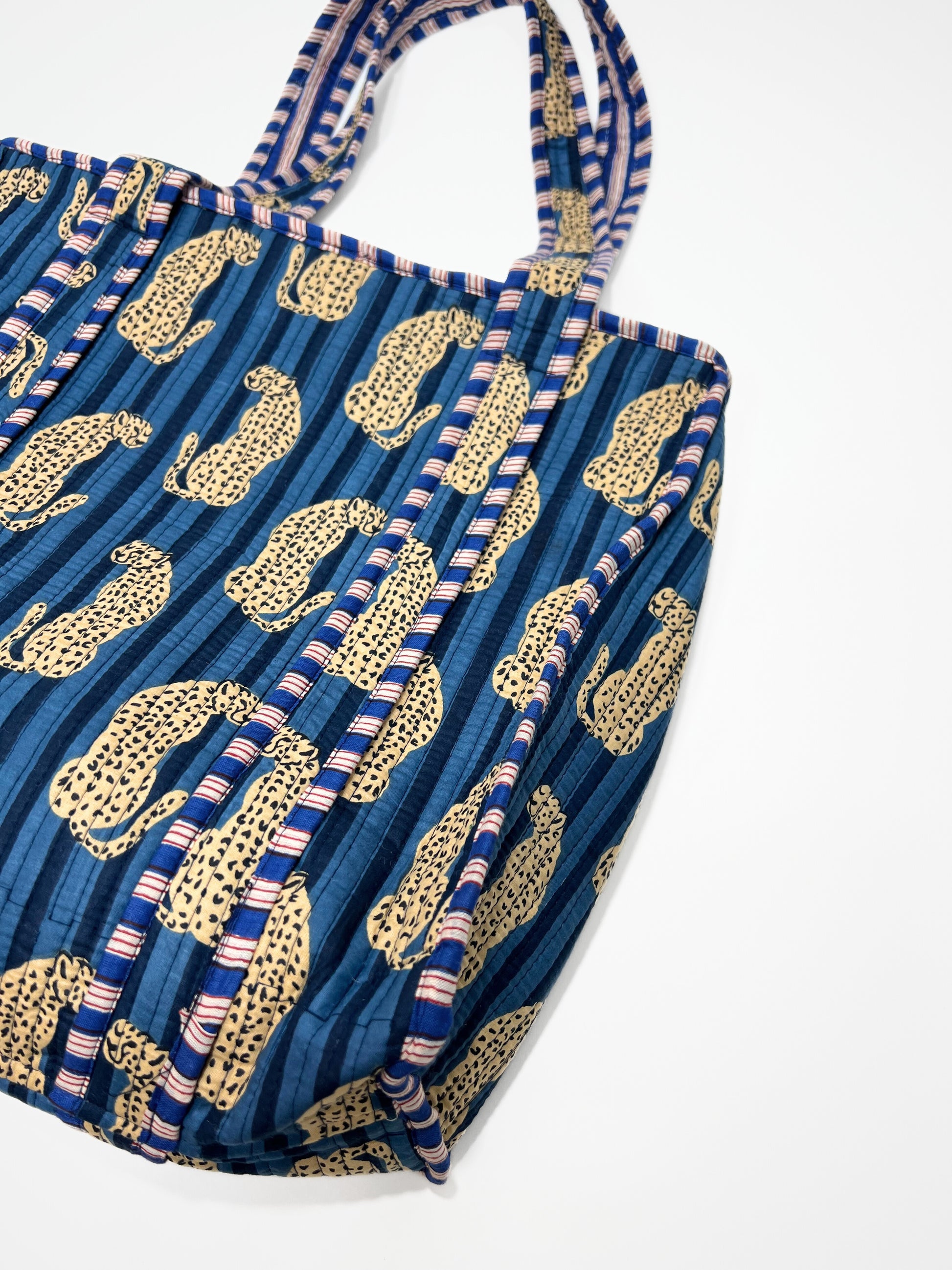Borsa Tote Stampata Cotone Blu, Printed Cotton Tote Bag Blue