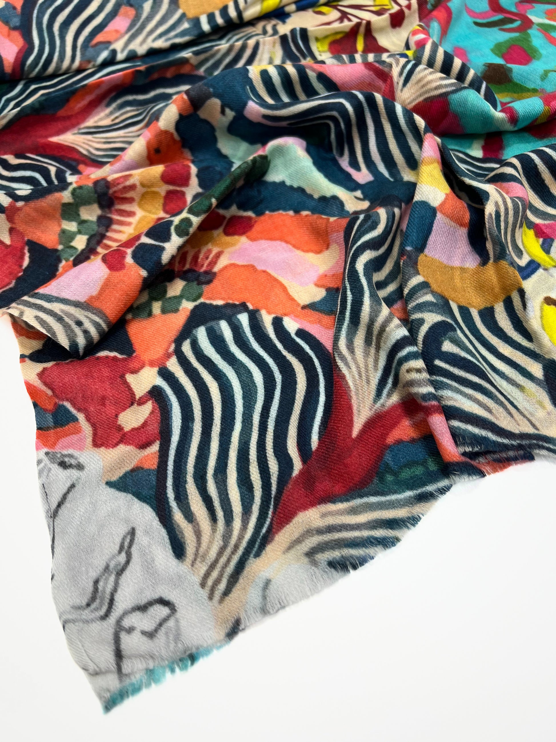 Sciarpa In Cashmere Stampata Multicolore, Printed Cashmere Scarf Multicolor