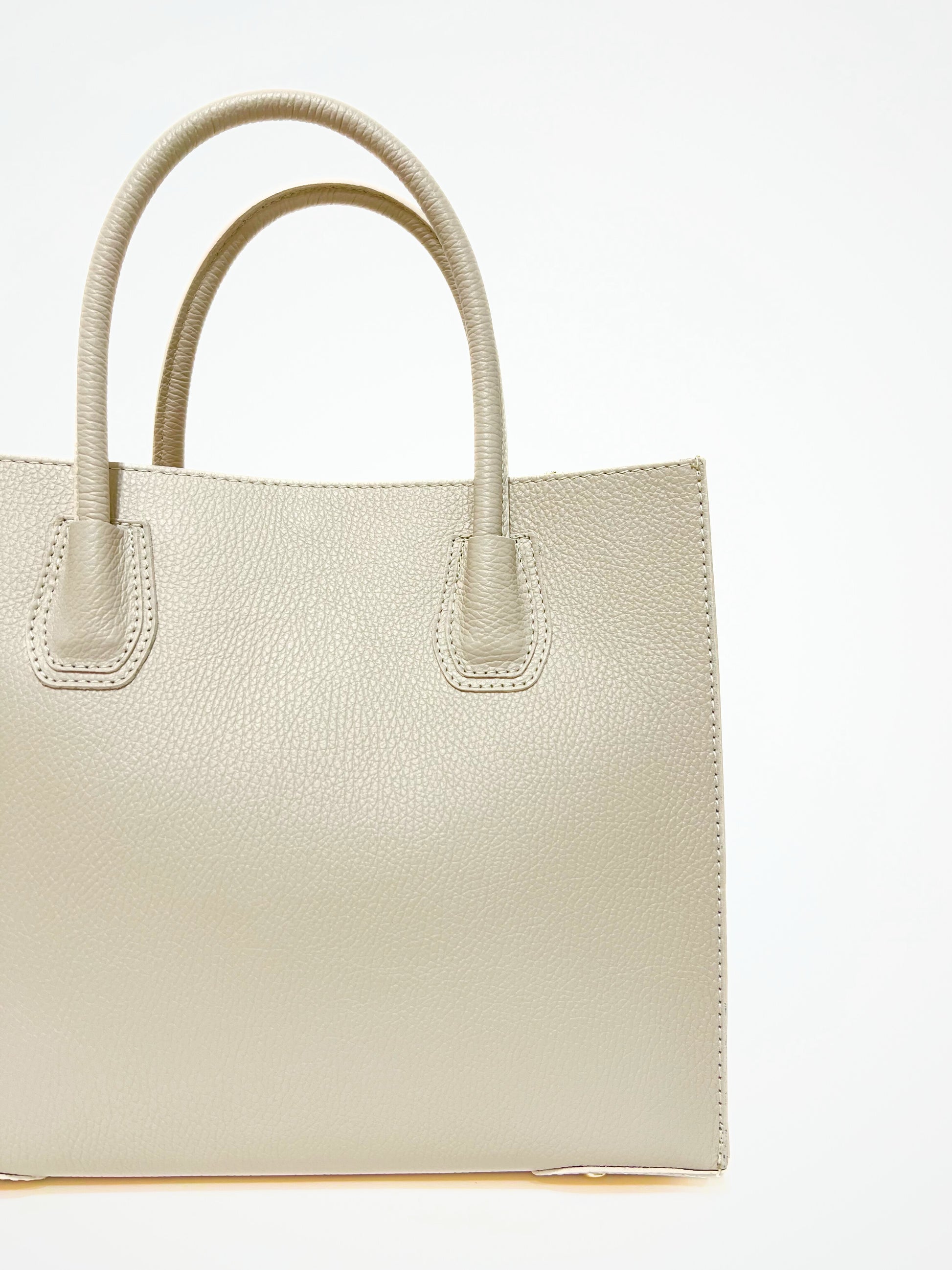 Borsa Tote In Vera Pelle Capiente Avorio, Tote Bag In Leather Off-white