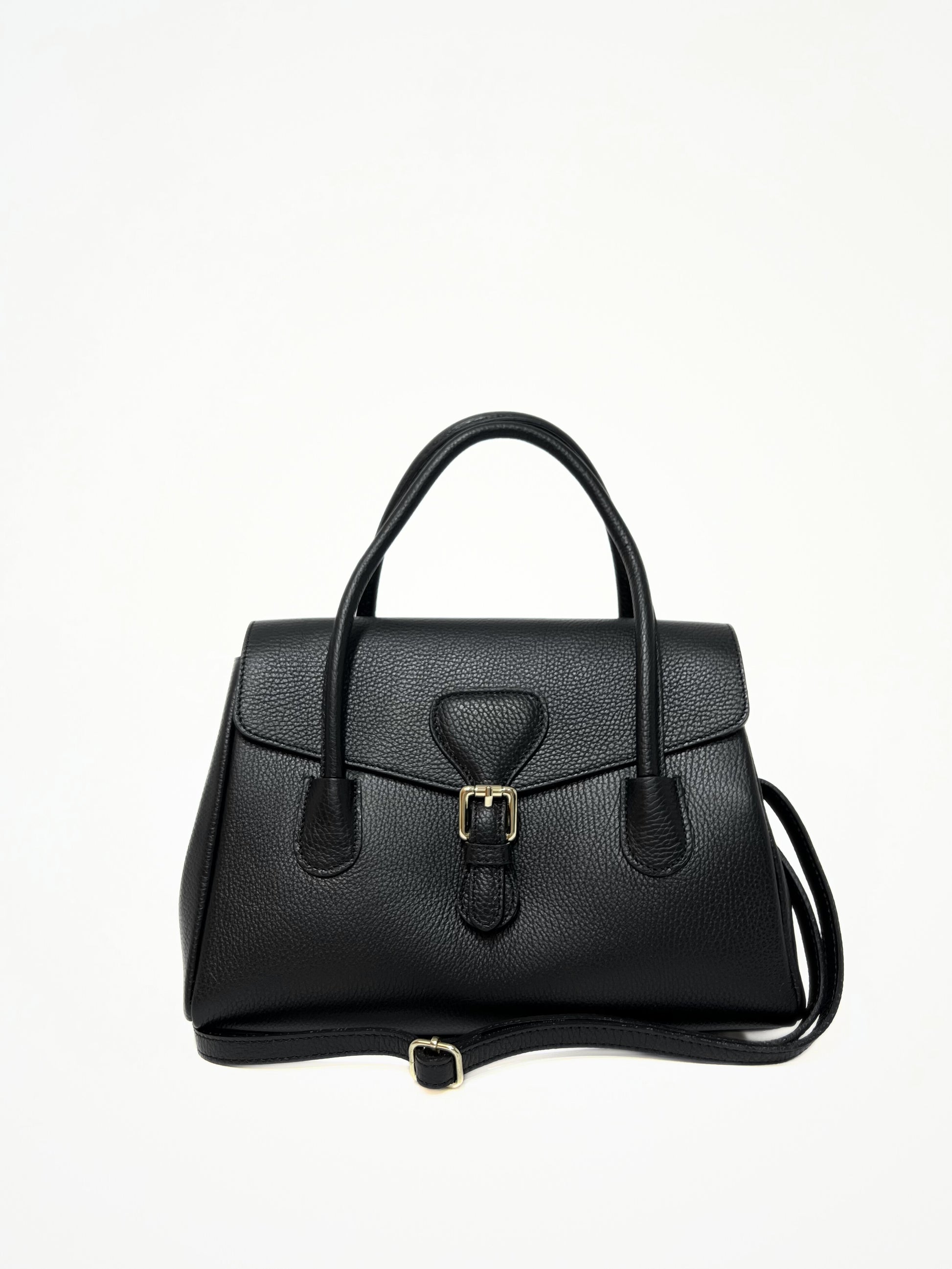 Borsa A Mano In Pelle Nero, Top Handle Bag In Leather Black