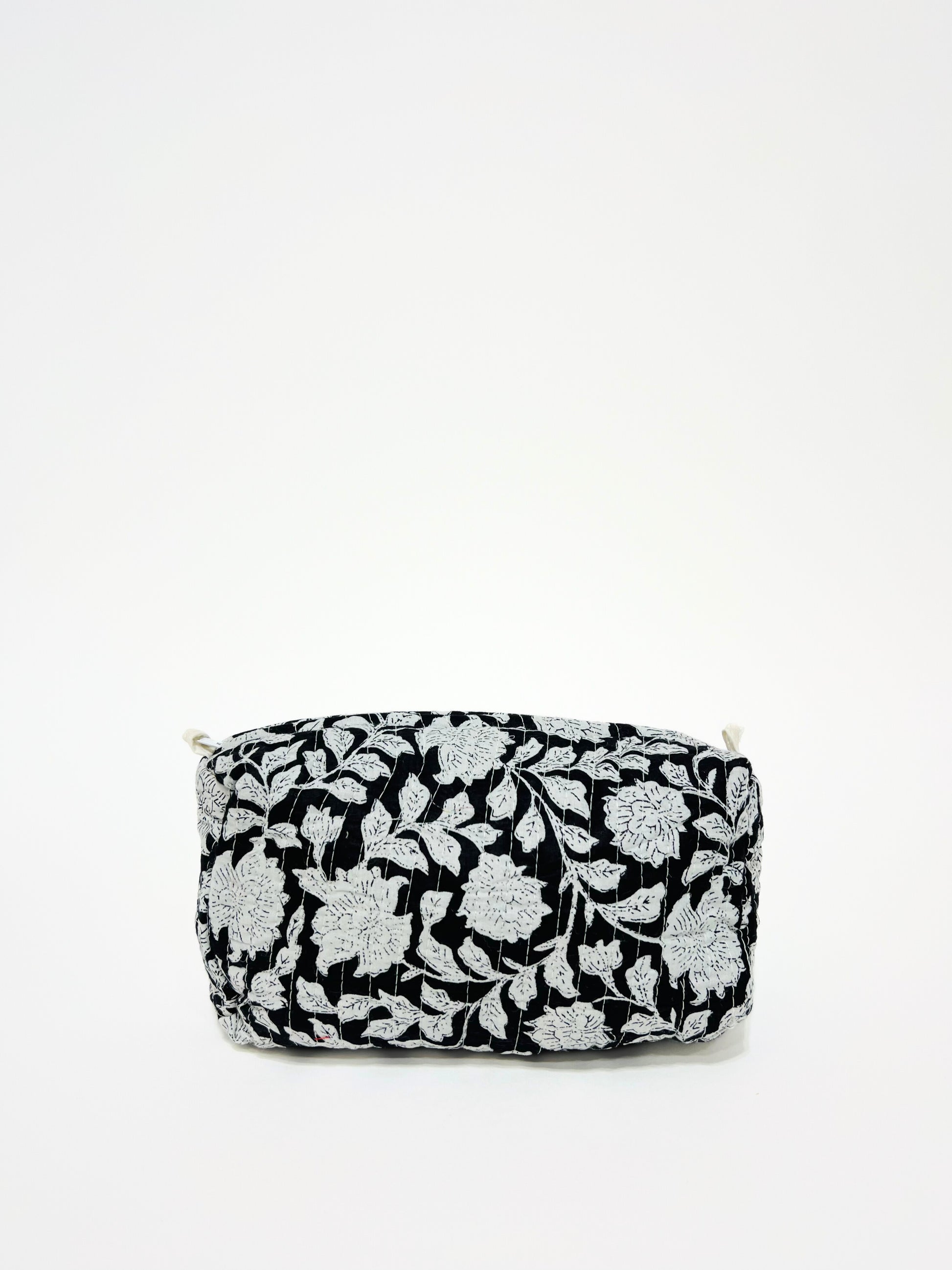Beauty Case In Cotone Stampato Bianco e Nero, Printed Cotton Black Beauty Case