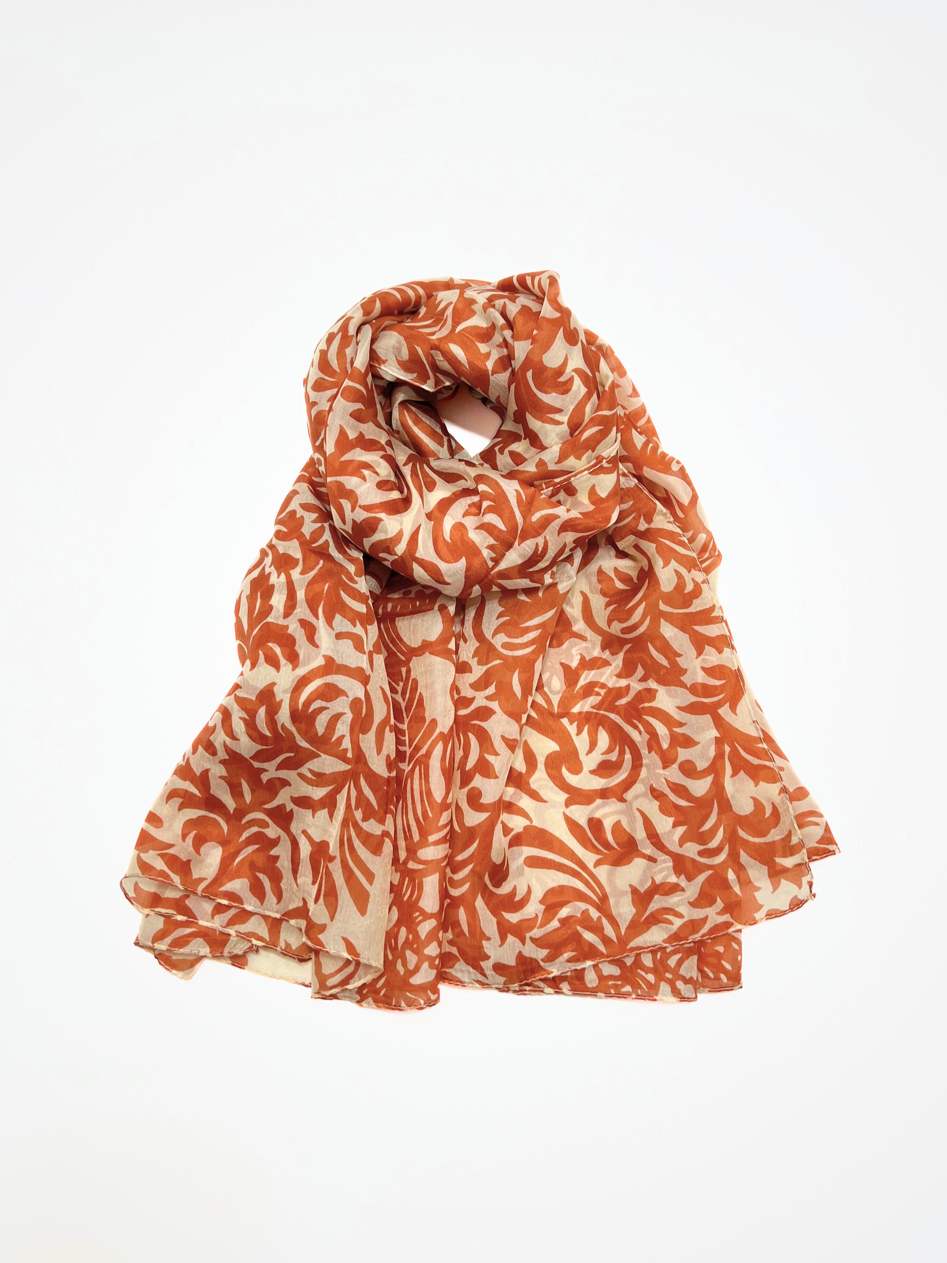 Stola Stampata In Pura Seta Aranciato, Printed Silk Stole Orangey