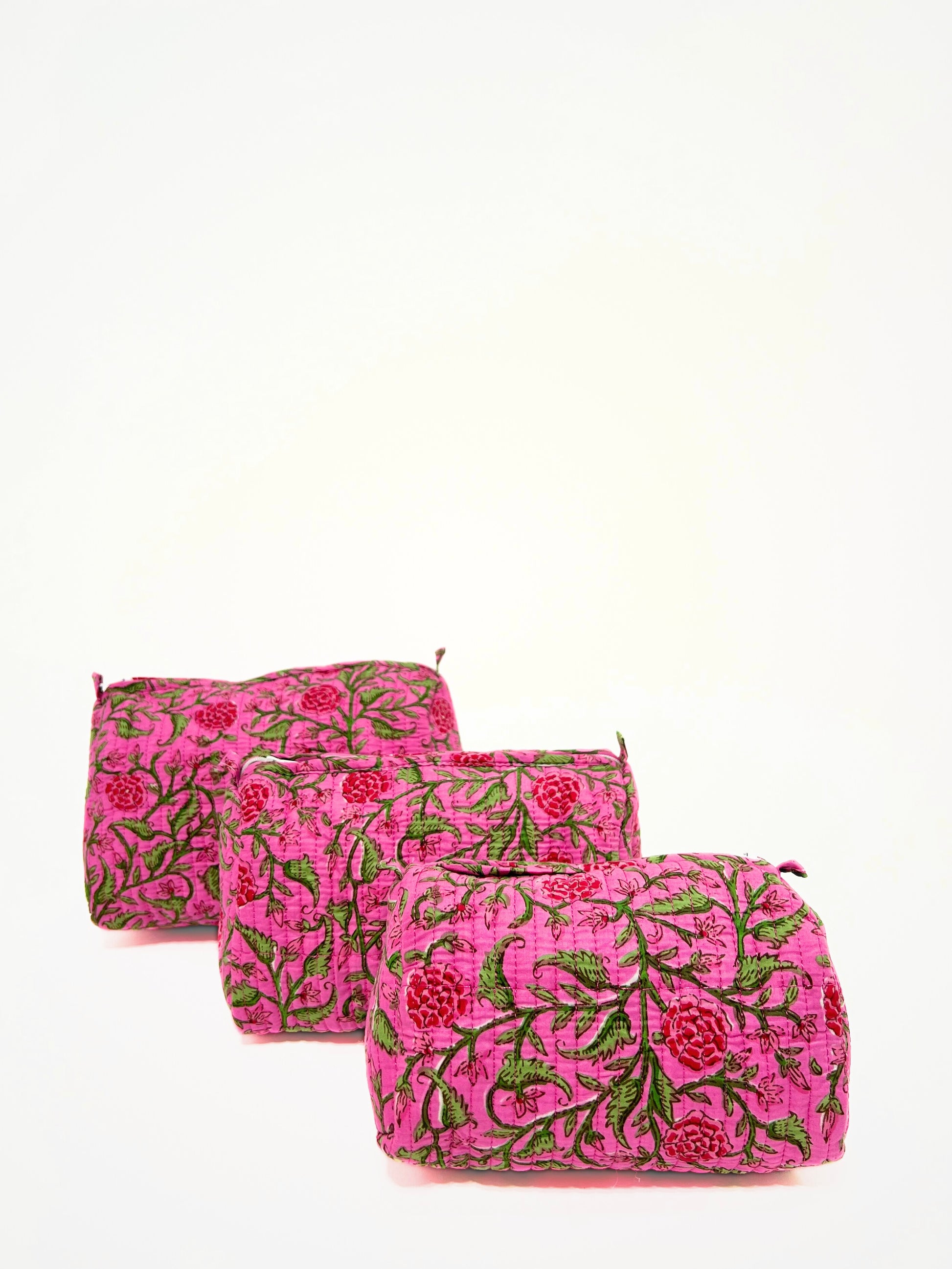 Beauty Case In Cotone Stampato Magenta, Printed Cotton Magenta Beauty Case