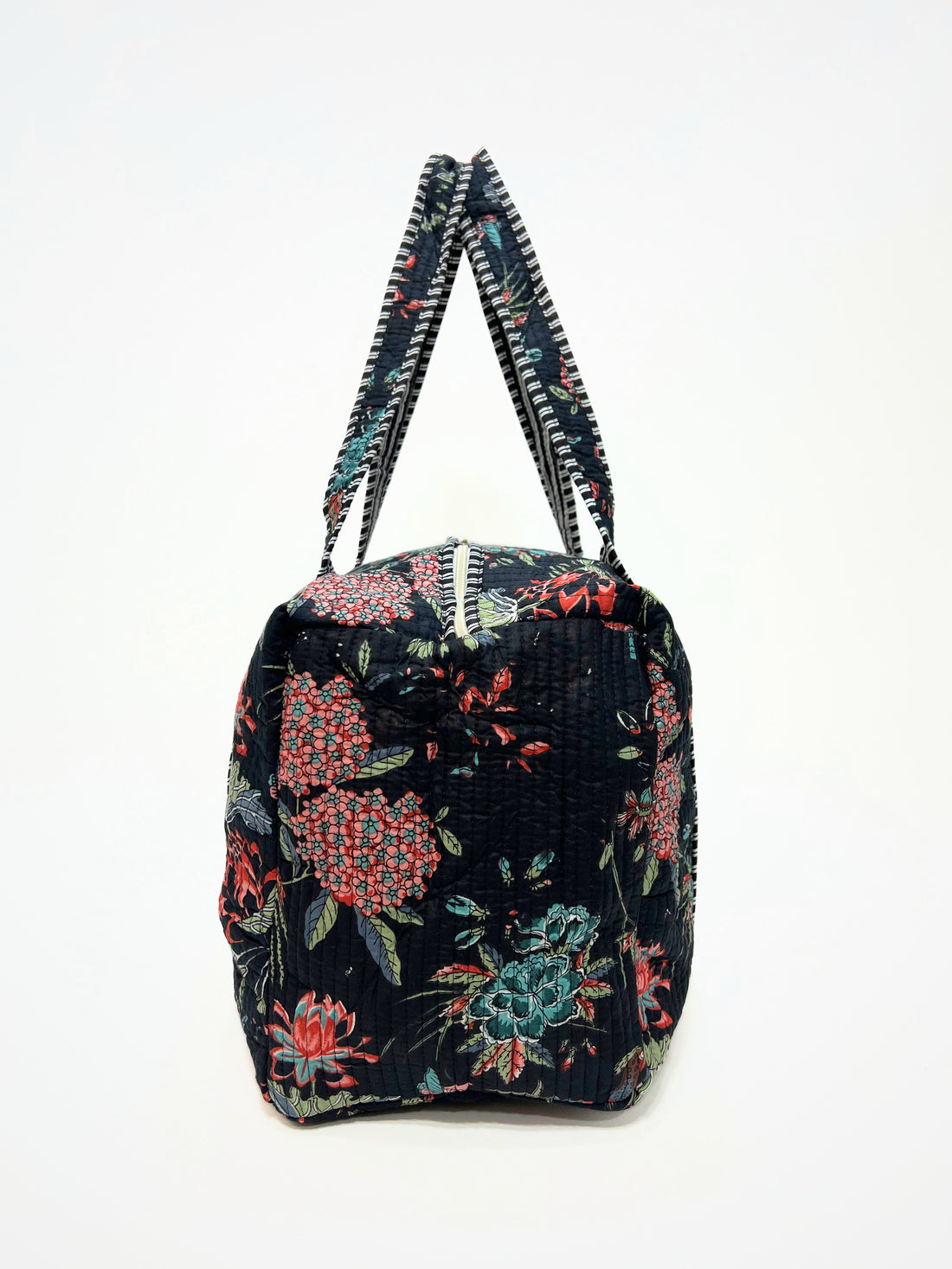 Borsa Stampata In Cotone Nero, Printed Cotton Duffle Bag Black