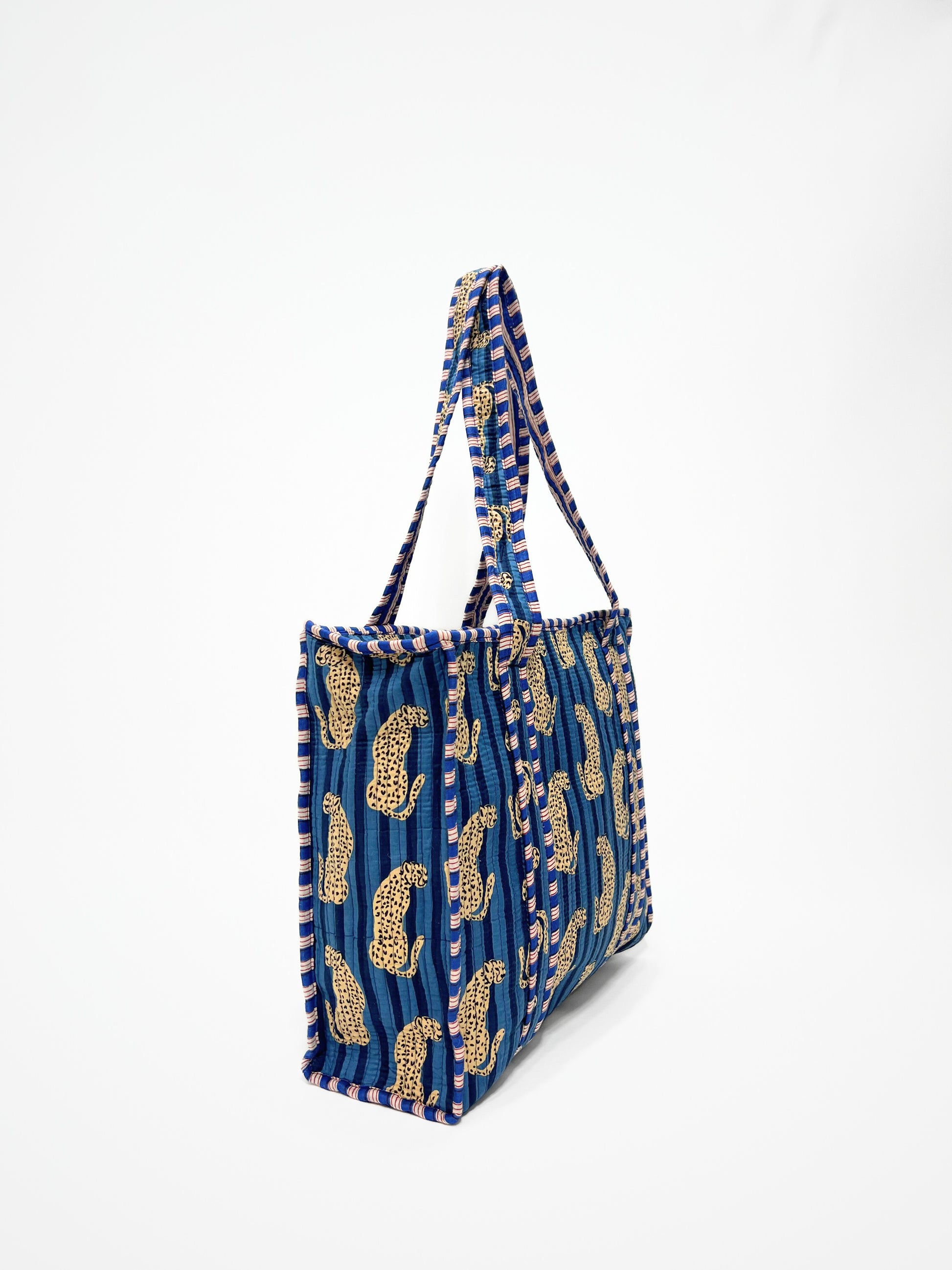 Borsa Tote Stampata Cotone Blu, Printed Cotton Tote Bag  Blue