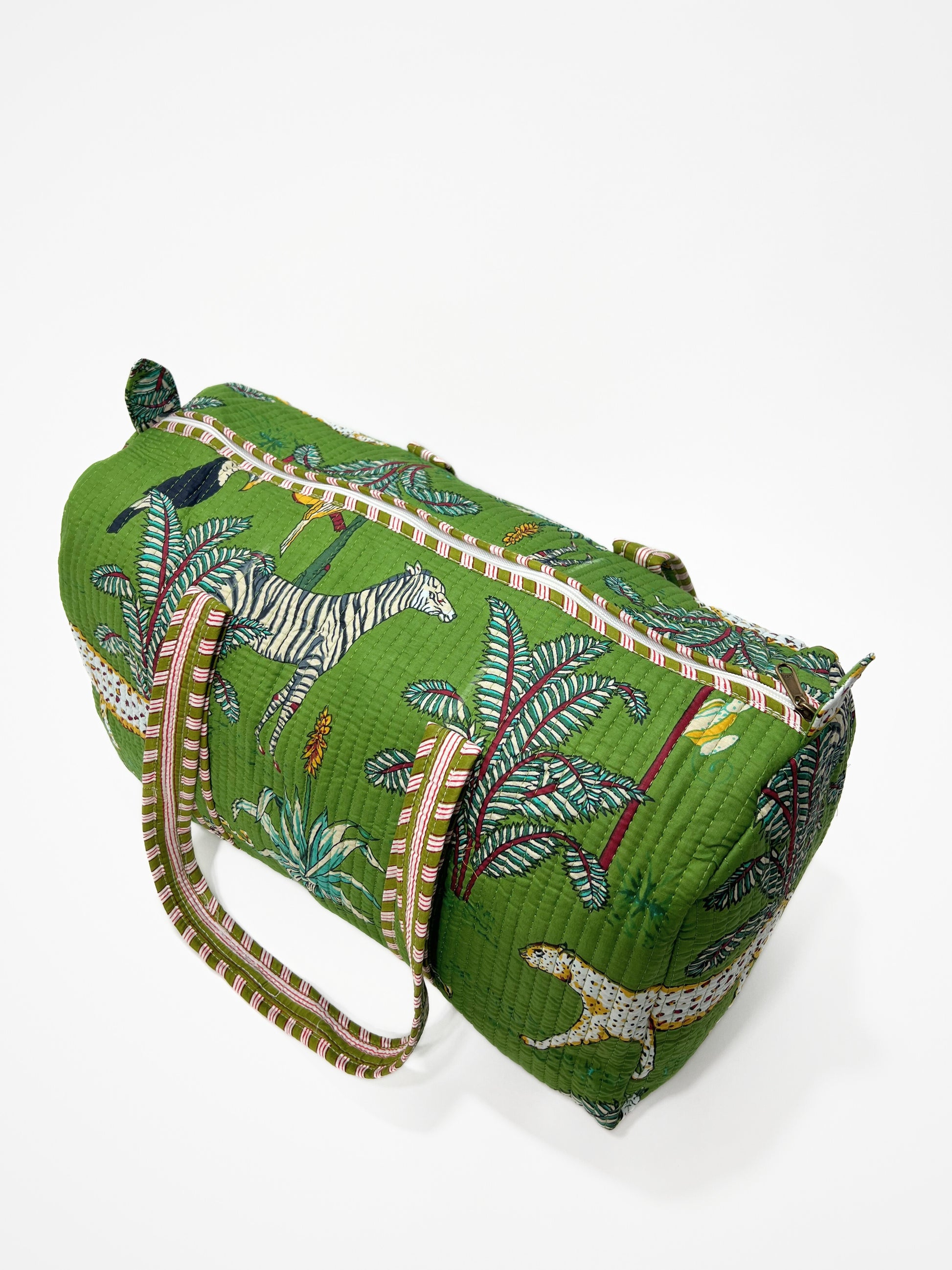 Borsa Stampata In Cotone Verde, Printed Cotton Duffle Bag Green