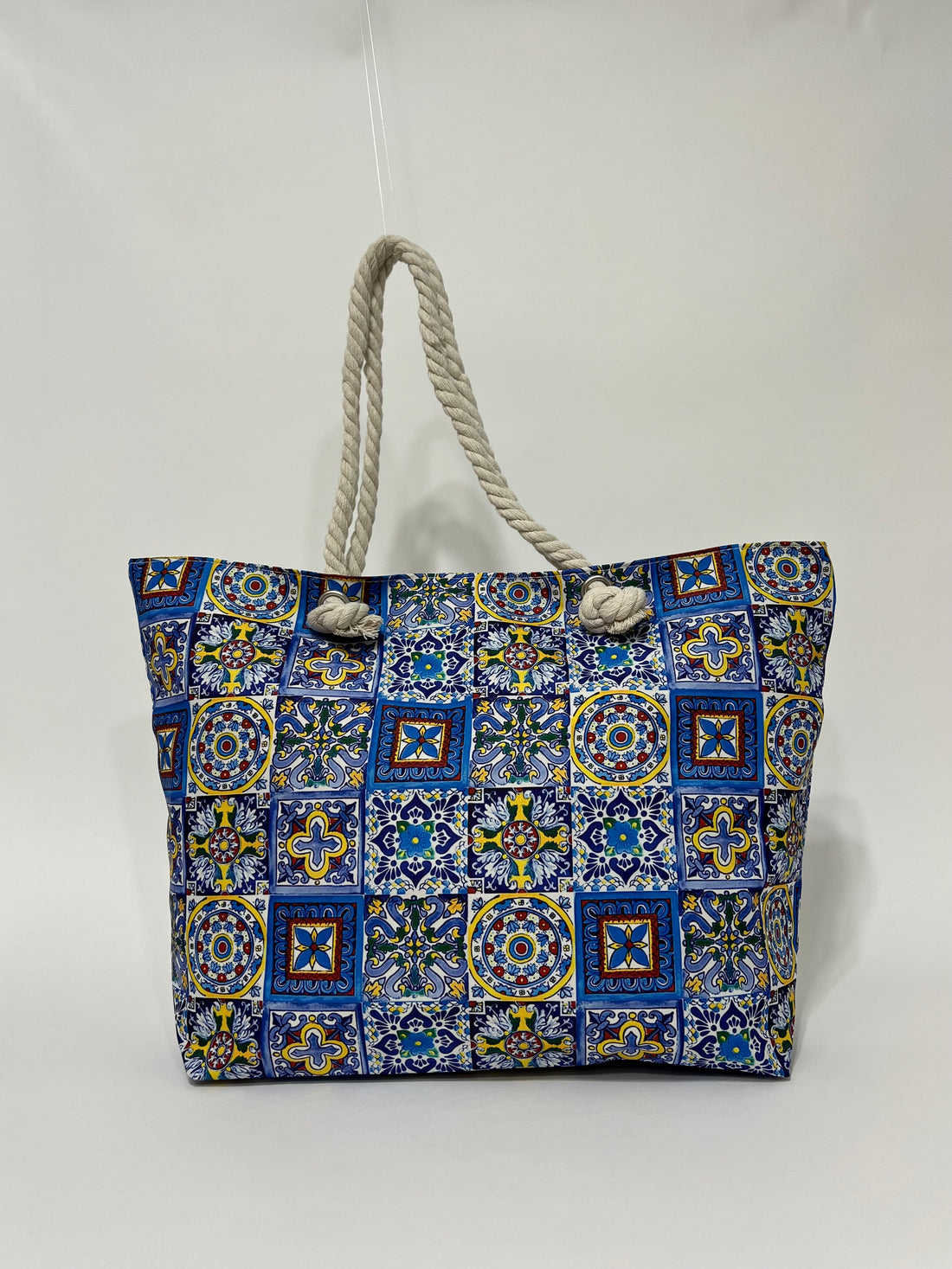 Borsa Tote Estiva Stampata Blu, Printed Summer Tote Bag Blue