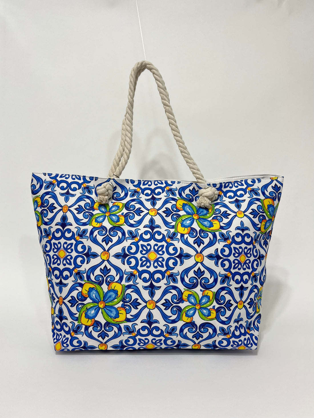 Borsa Tote Estiva Stampata Blu, Summer Tote Bag Blue