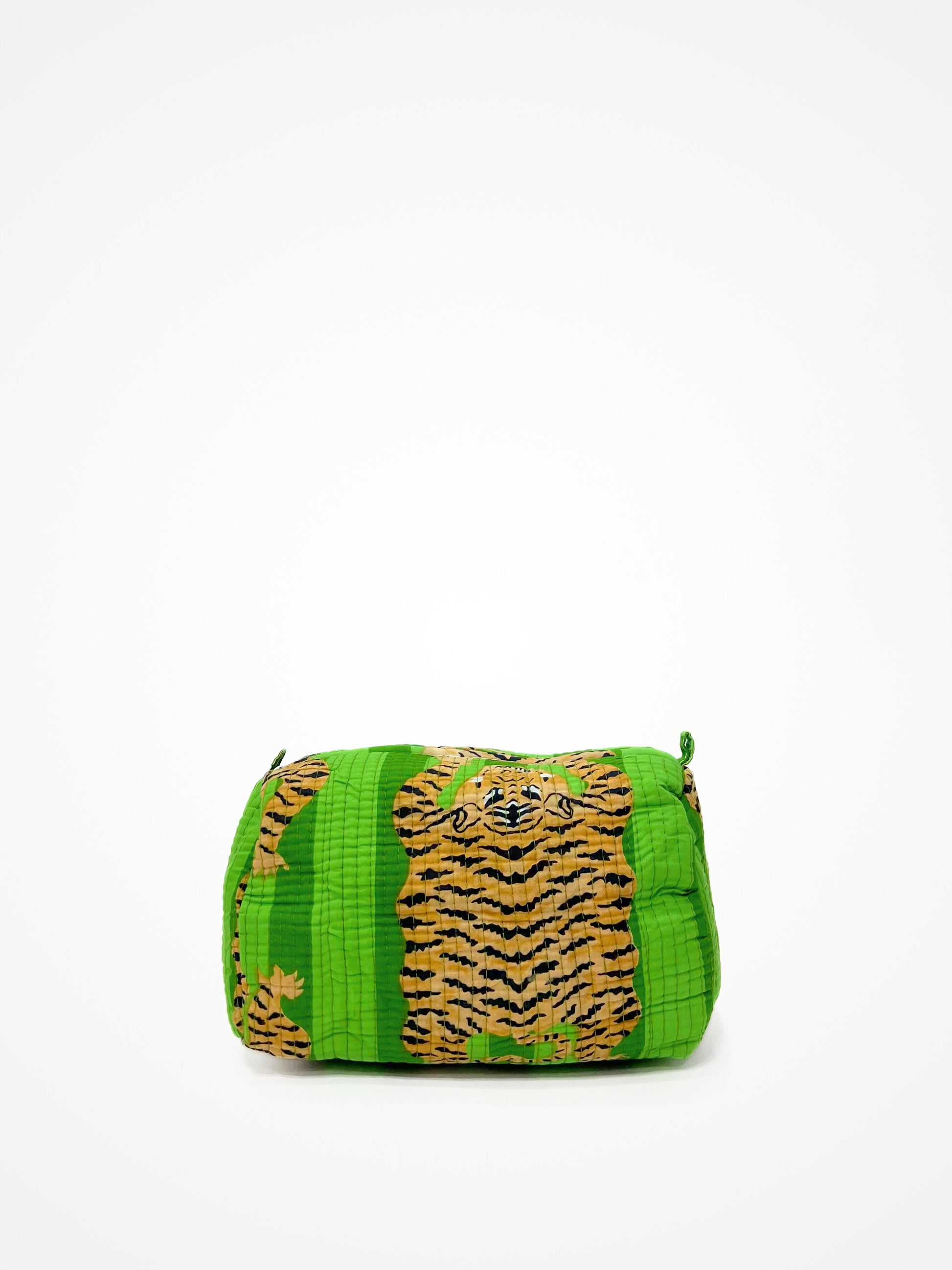 Beauty Case Cotone Verde Tigri, Green Cotton Beauty Case Tiger Print