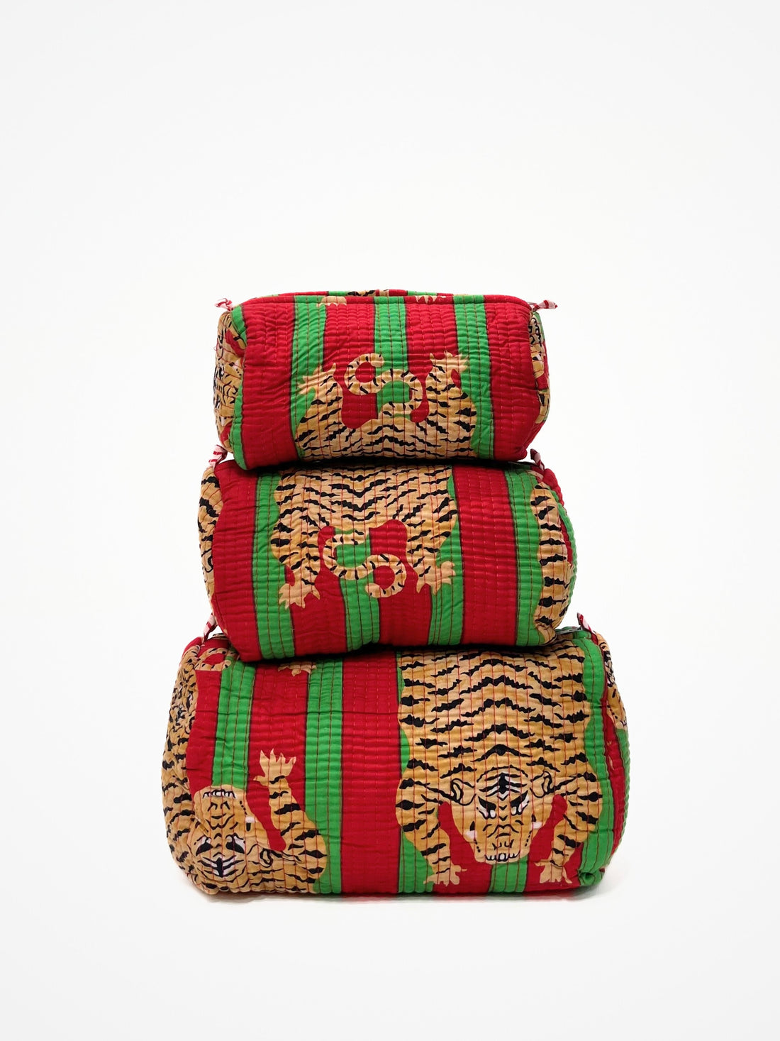 Beauty Case Tigri Rosso Verde, Cotton Beauty Case Tigers Red Green