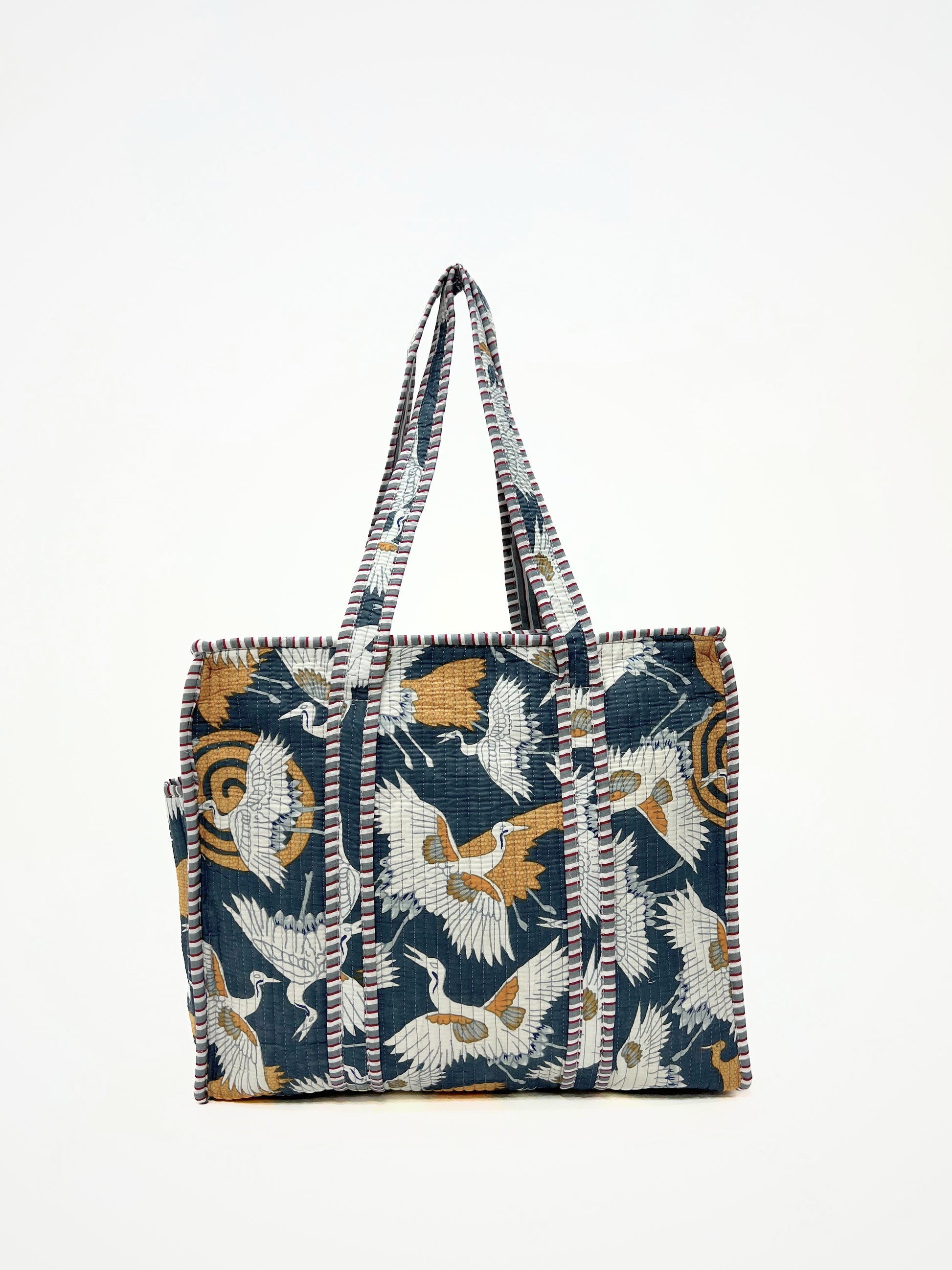 Borsa Tote Stampata Cotone Grigio, Printed Cotton Tote Bag Grey