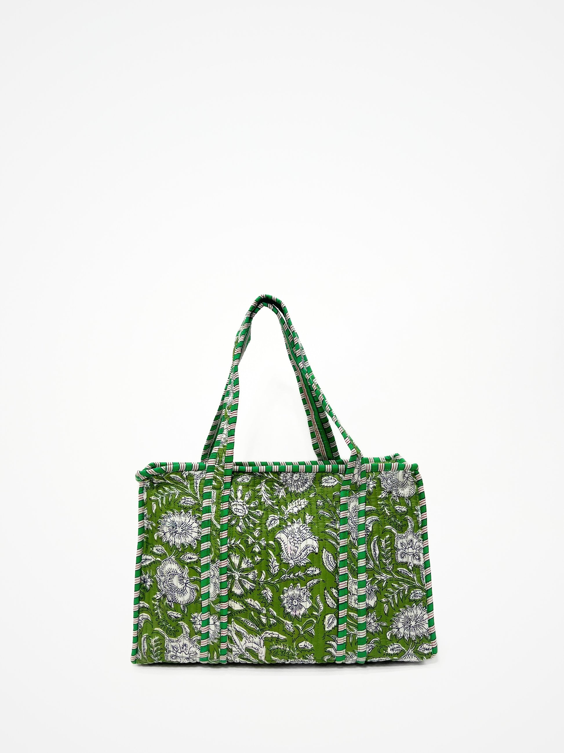 Borsa Tote Stampata Cotone Verde, Printed Cotton Tote Bag Green