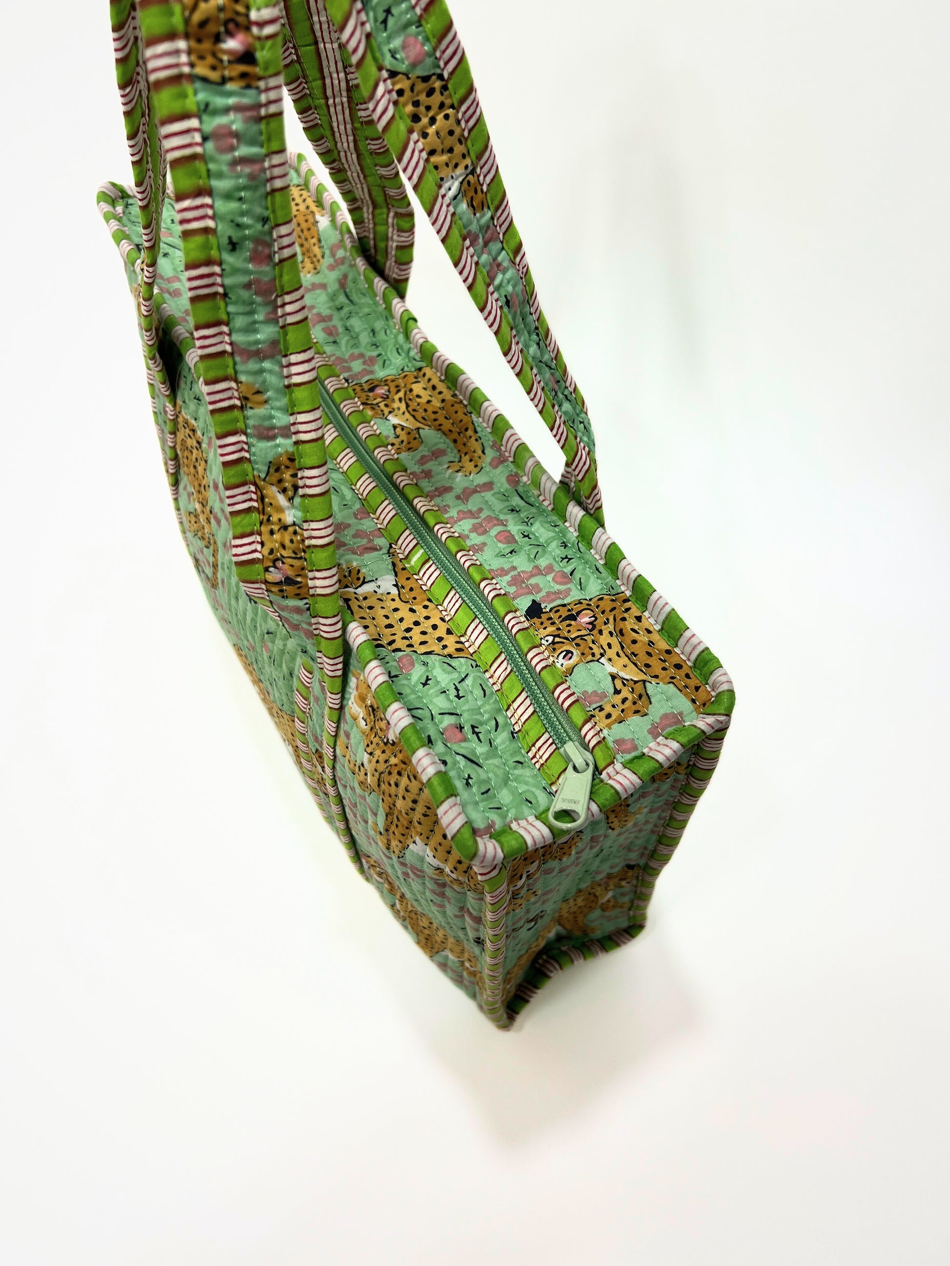 Borsa Tote Stampata Cotone Verde Pistacchio, Printed Cotton Tote Bag Pistachio Green