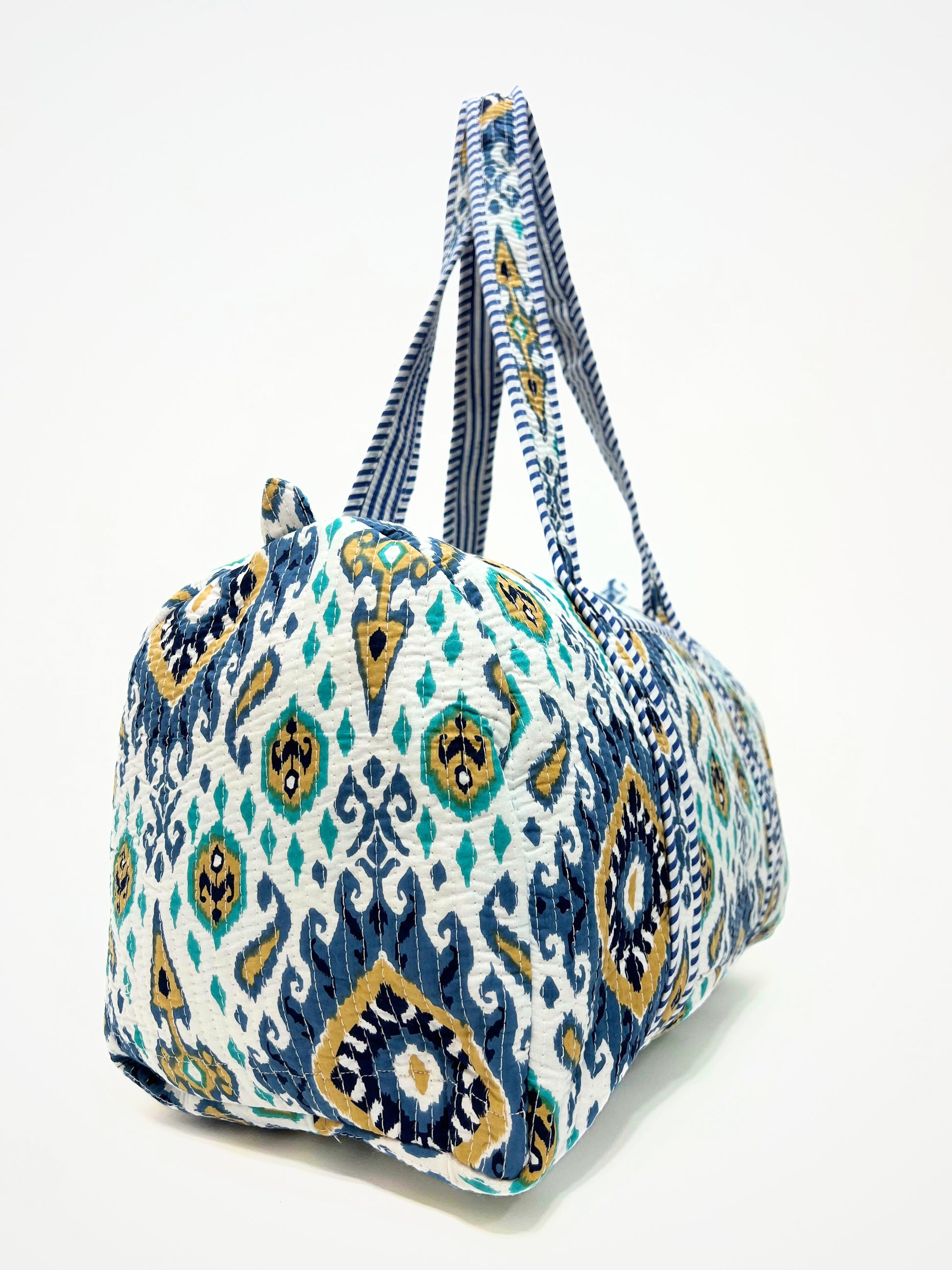 Borsa Stampata In Cotone Bianco, Printed Cotton Duffle Bag White