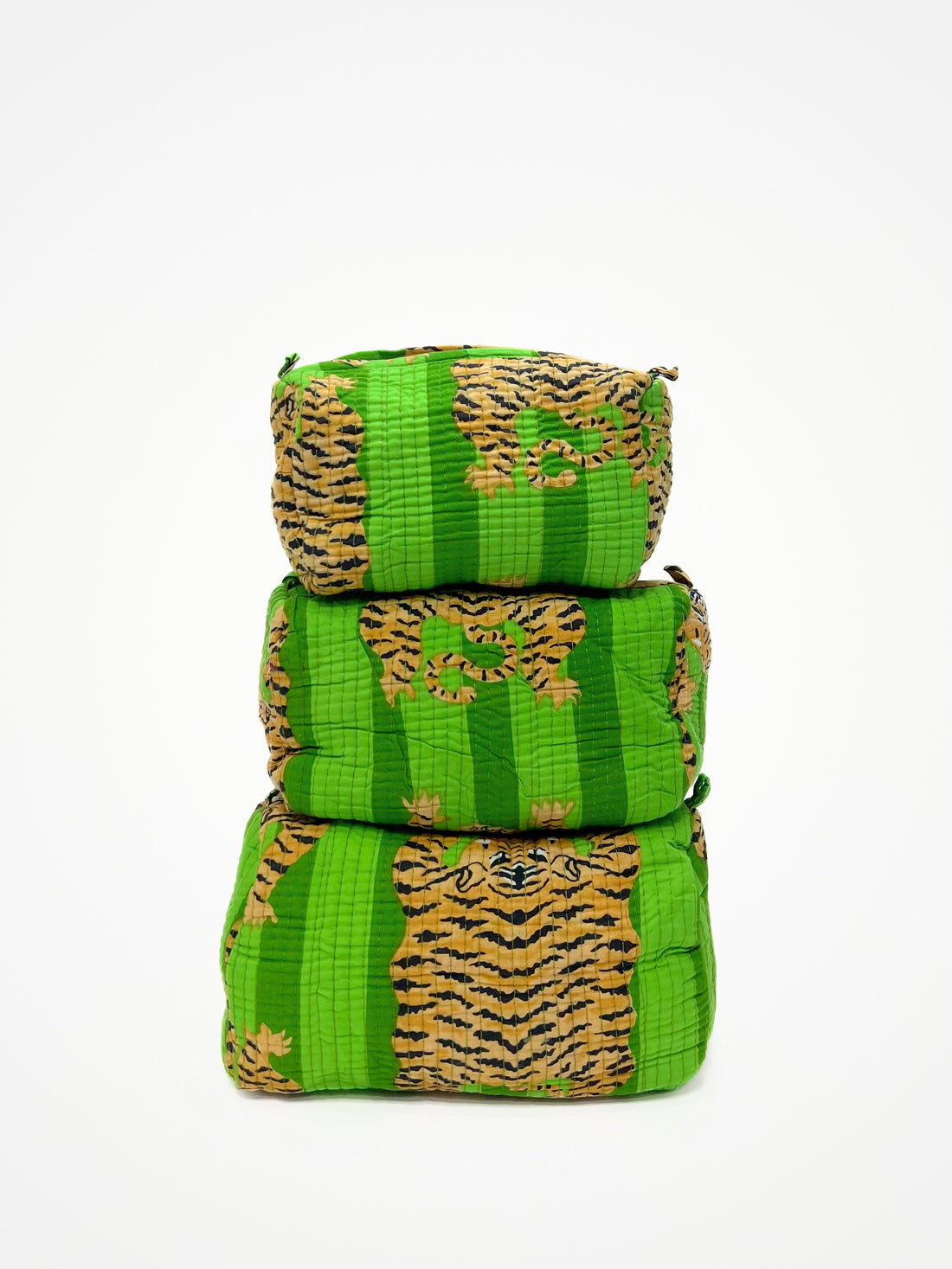 Beauty Case Cotone Verde Tigri, Green Cotton Beauty Case Tiger Print